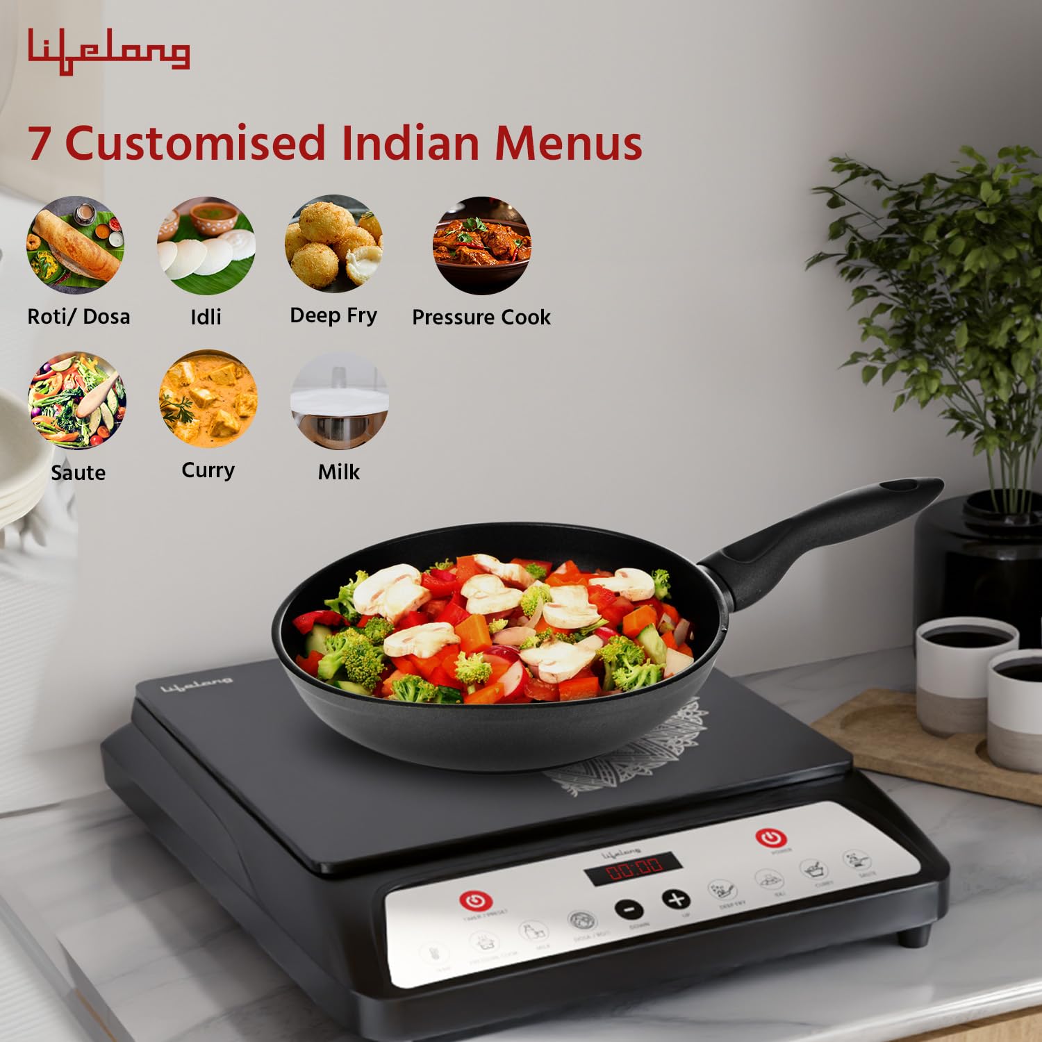 Lifelong 1800 Watt Induction Stove With Surge Protection, Electric Induction, 7 Preset Indian Menu Options, Auto Shut Off&amp;Temperature Control with Voltage Protection, 1 Year Manufacturer's Warranty - View 2