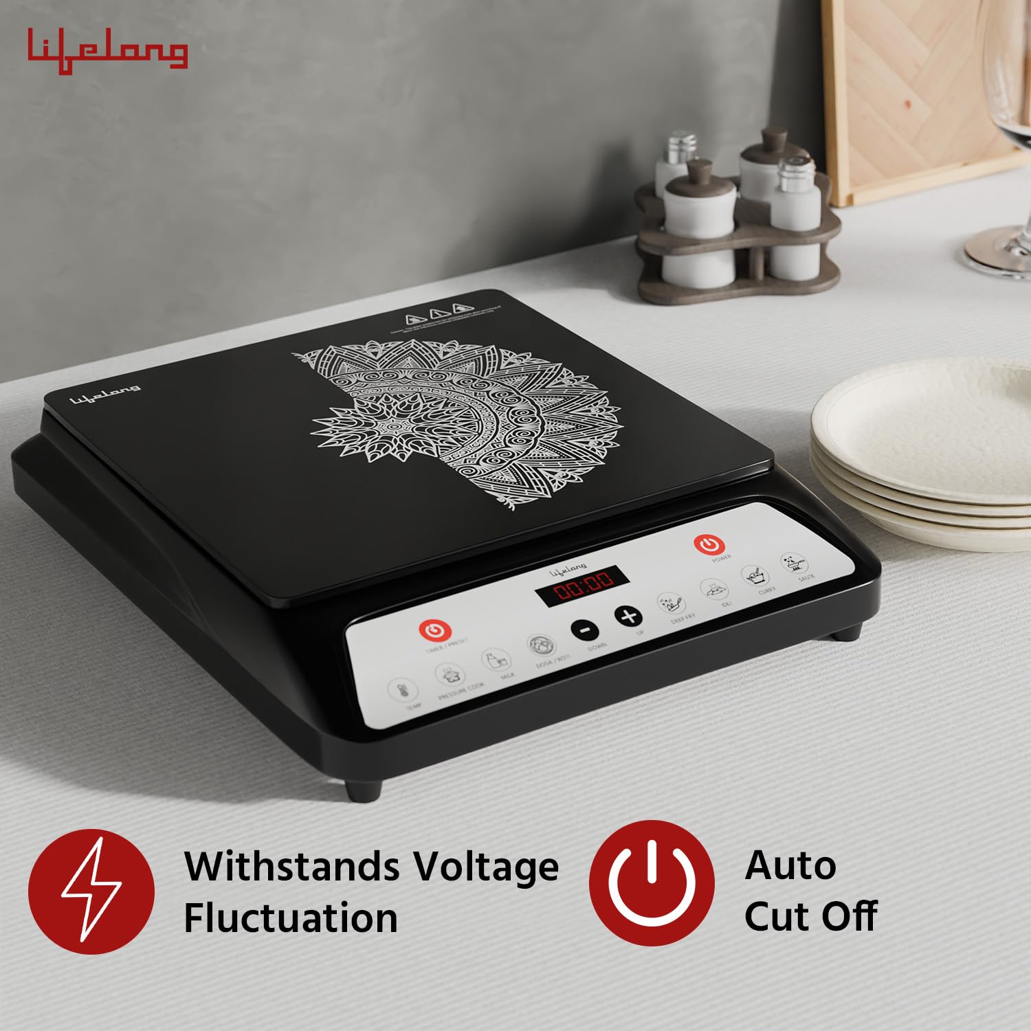 Lifelong 1800 Watt Induction Stove With Surge Protection, Electric Induction, 7 Preset Indian Menu Options, Auto Shut Off&amp;Temperature Control with Voltage Protection, 1 Year Manufacturer's Warranty - View 6