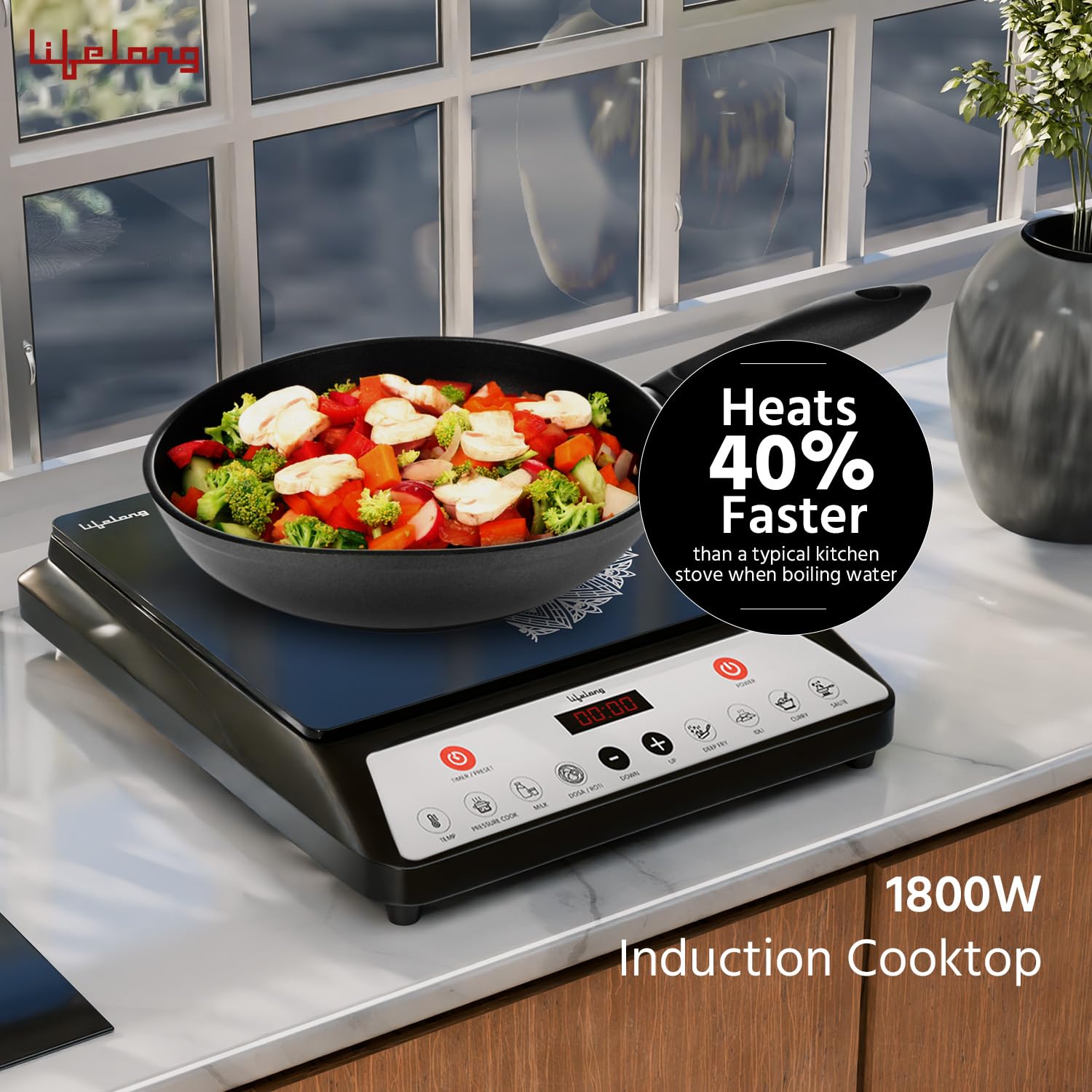 Lifelong 1800 Watt Induction Stove With Surge Protection, Electric Induction, 7 Preset Indian Menu Options, Auto Shut Off&amp;Temperature Control with Voltage Protection, 1 Year Manufacturer's Warranty - View 7