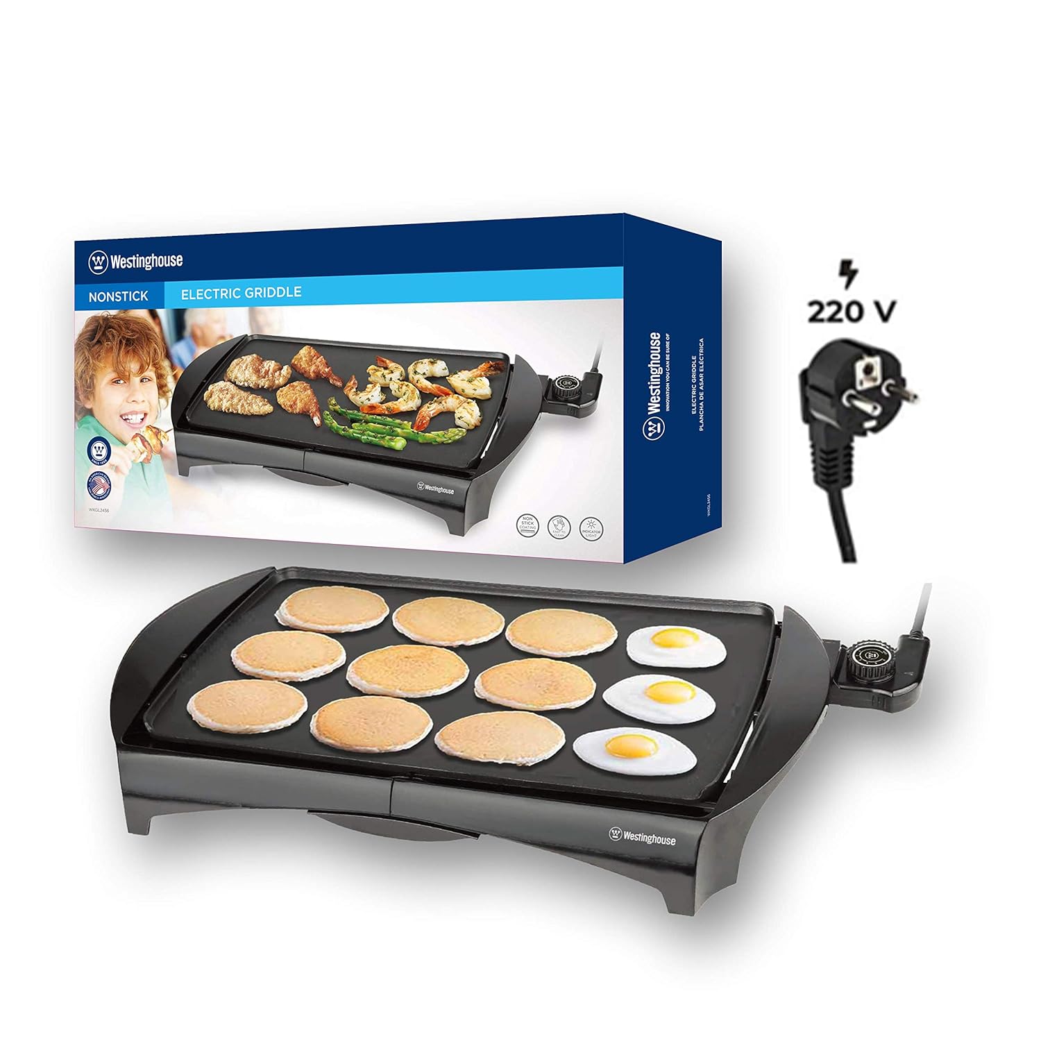 Westinghouse 2000W Family Size Non-Stick Electric Griddle | Adjustable Temperature Control, Slide-Out Grease Tray, Cool Touch Handles, Dishwasher Safe | Ideal for Large Meals and Entertaining - View 3