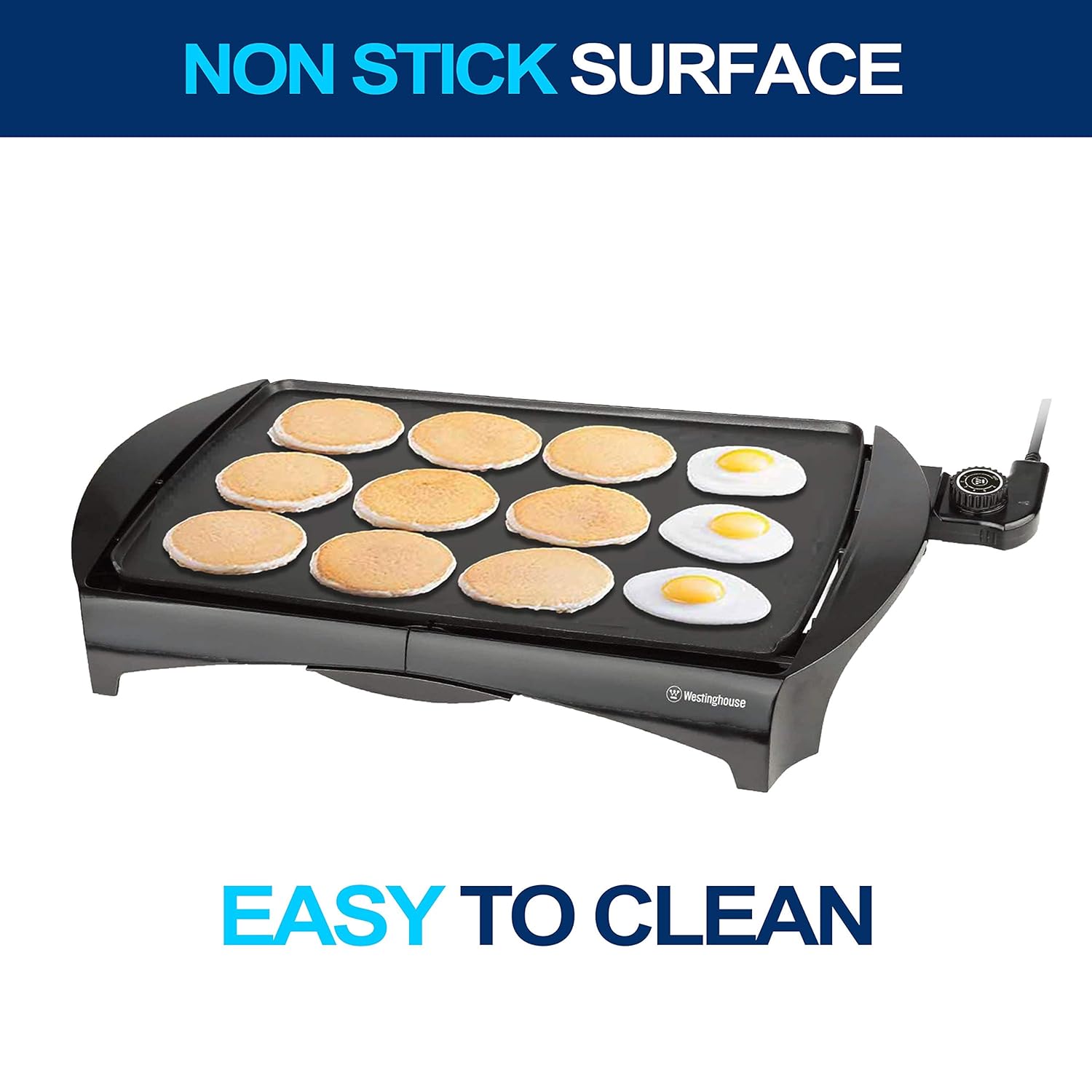 Westinghouse 2000W Family Size Non-Stick Electric Griddle | Adjustable Temperature Control, Slide-Out Grease Tray, Cool Touch Handles, Dishwasher Safe | Ideal for Large Meals and Entertaining - View 4