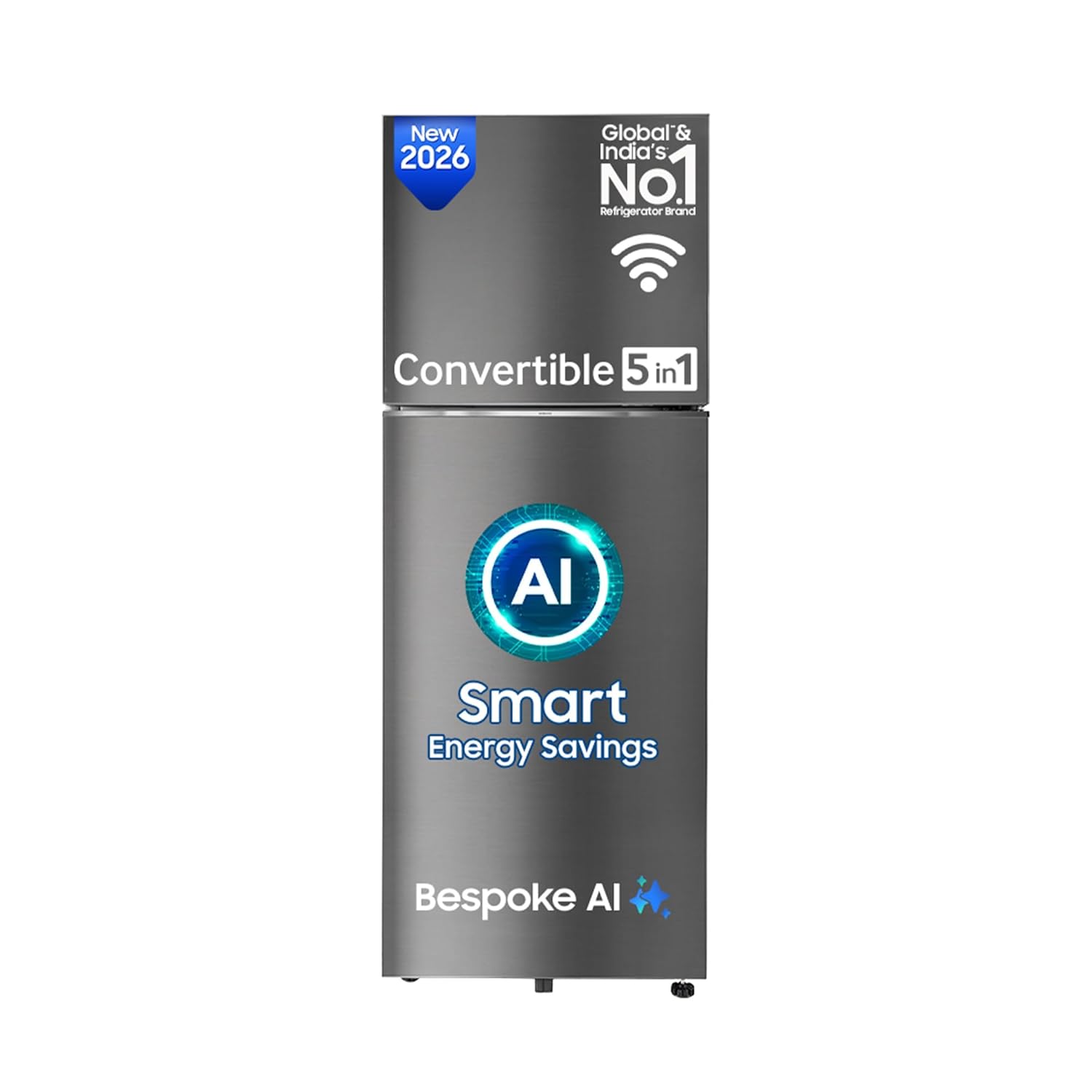 Samsung 350 L, 3 Star, Convertible 5-in-1, Digital Inverter, Frost Free Double Door, WiFi Bespoke AI Refrigerator (RT38HG5A23S8HL, Silver, Elegant Inox, 2026 Model)