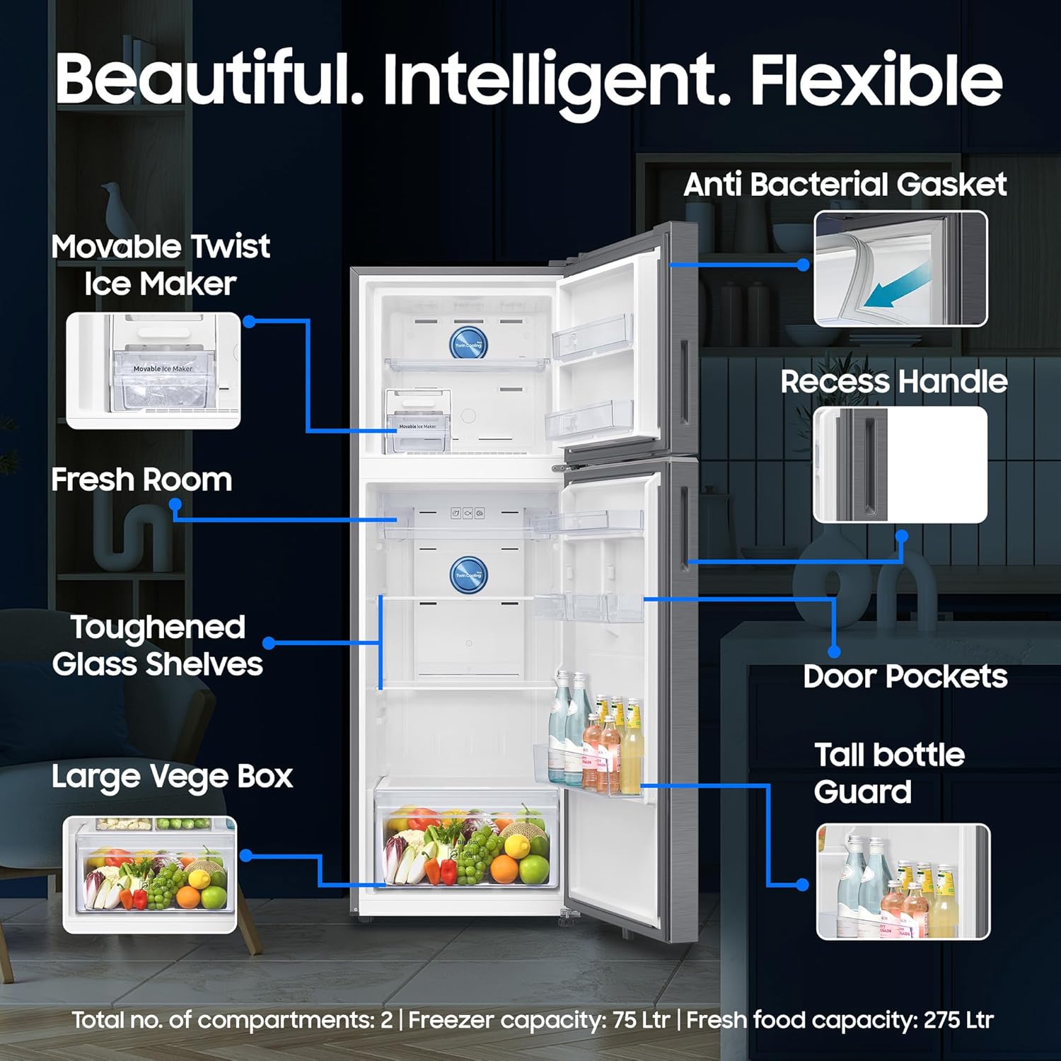 Samsung 350 L, 3 Star, Convertible 5-in-1, Digital Inverter, Frost Free Double Door, WiFi Bespoke AI Refrigerator (RT38HG5A23S8HL, Silver, Elegant Inox, 2026 Model) - View 4
