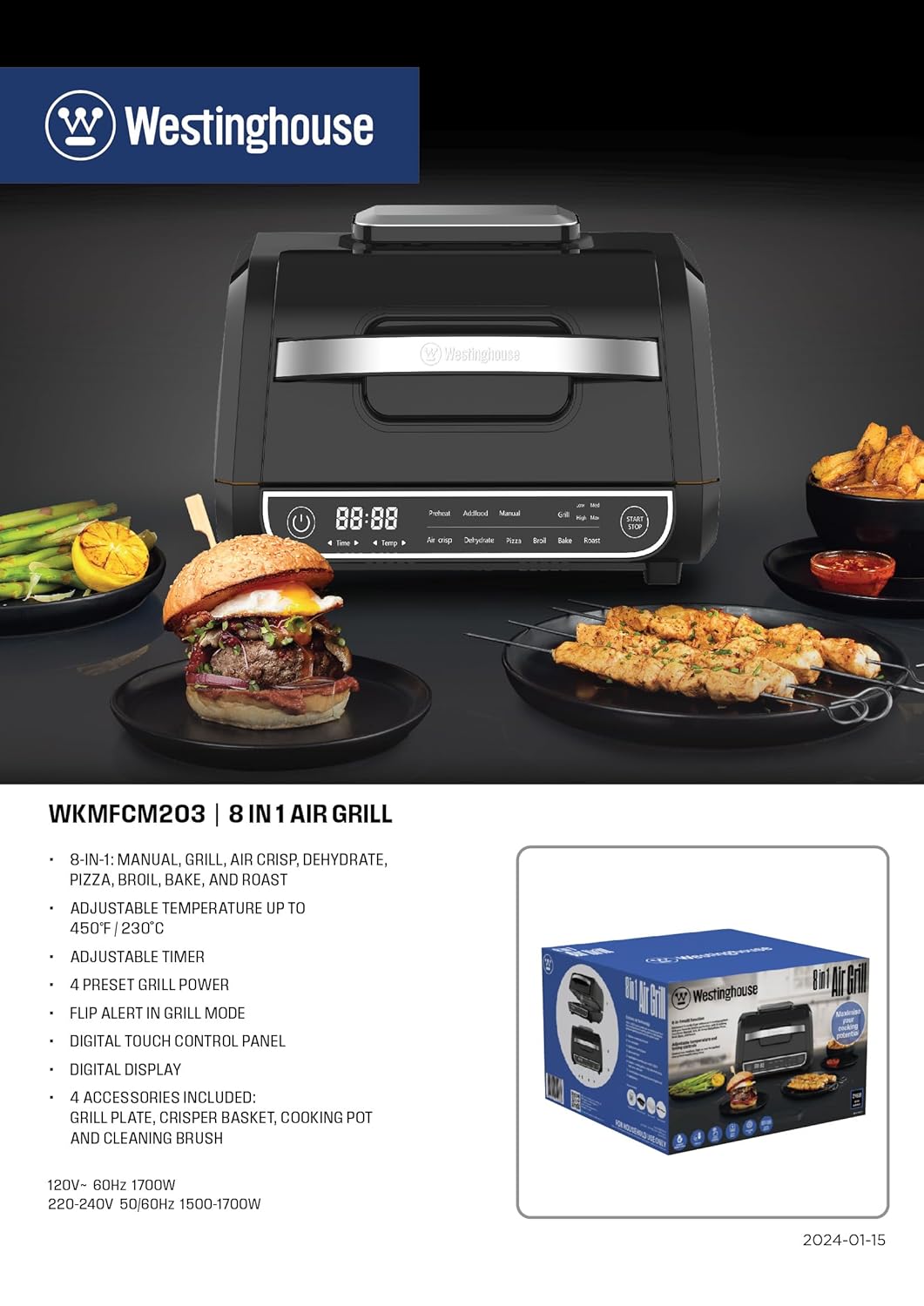 Westinghouse 8-in-1 1700W 6L Digital Air Grill | Grill, Roast, Air Fry, Dehydrate, Broil, Bake, Pizza & Manual | Temp Control upto 230°C, Flip Alert | 2-Yr Warranty (WKMFCM203) Black - View 5