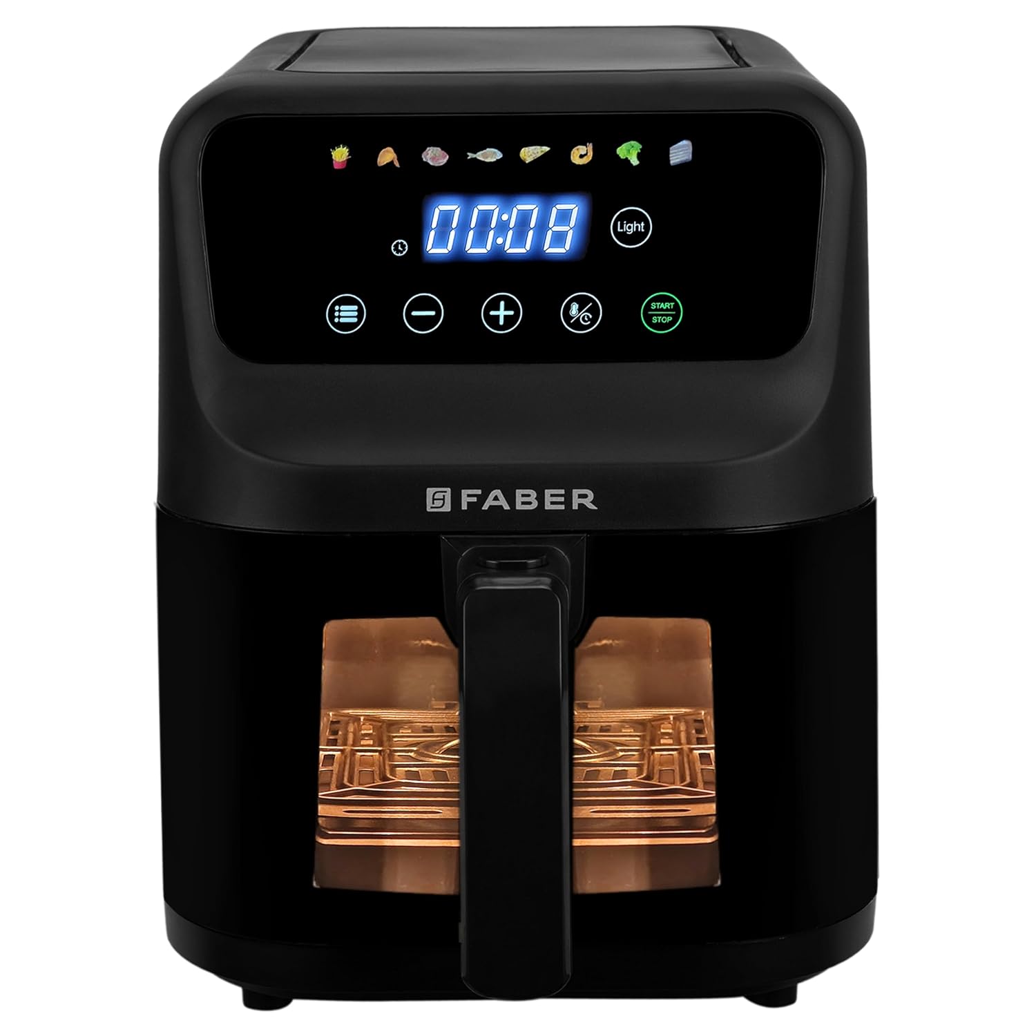 Faber 6L 1500W Digital Air Fryer | Fry, Bake, Roast | 85% Less Oil, 200°C Swirl Heating Technology |8-Preset Menu|View Window|Touch Control Interface| Auto Shut-Off |2 Yrs Comprehensive warranty|Black