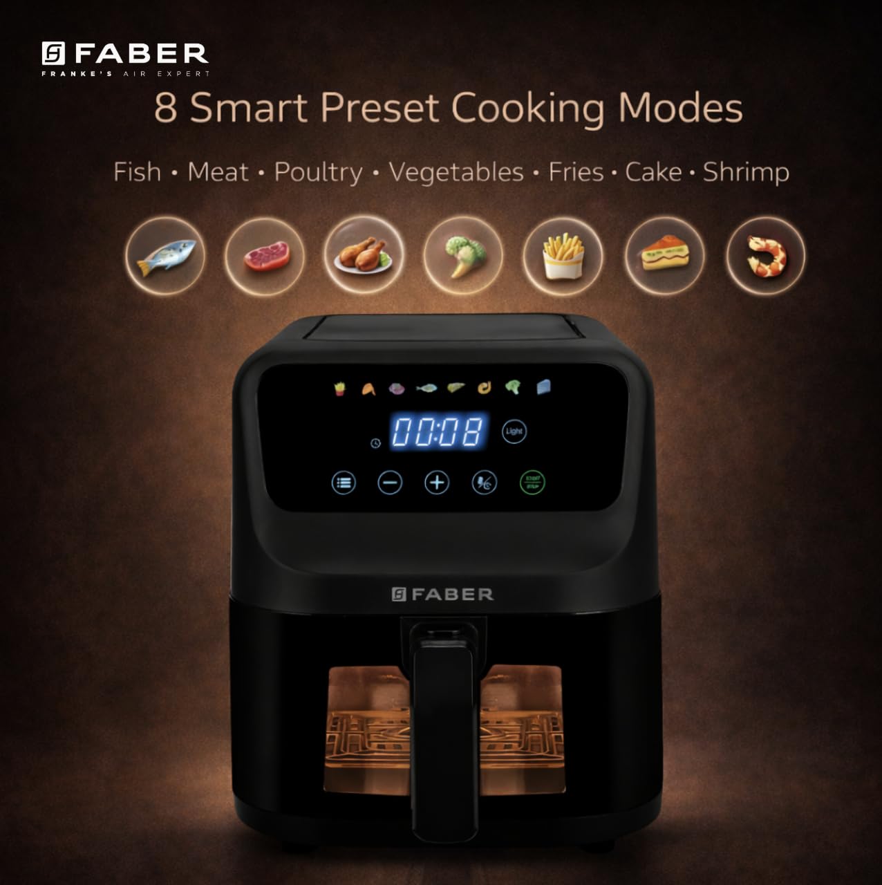 Faber 6L 1500W Digital Air Fryer | Fry, Bake, Roast | 85% Less Oil, 200°C Swirl Heating Technology |8-Preset Menu|View Window|Touch Control Interface| Auto Shut-Off |2 Yrs Comprehensive warranty|Black - View 3