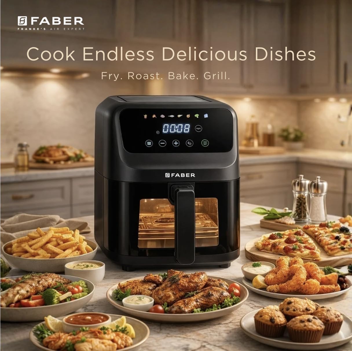 Faber 6L 1500W Digital Air Fryer | Fry, Bake, Roast | 85% Less Oil, 200°C Swirl Heating Technology |8-Preset Menu|View Window|Touch Control Interface| Auto Shut-Off |2 Yrs Comprehensive warranty|Black - View 8