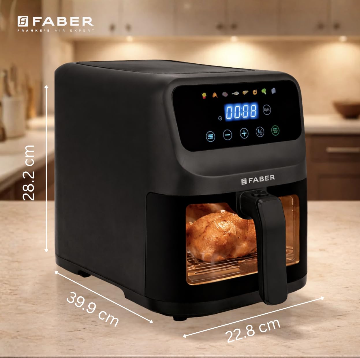 Faber 6L 1500W Digital Air Fryer | Fry, Bake, Roast | 85% Less Oil, 200°C Swirl Heating Technology |8-Preset Menu|View Window|Touch Control Interface| Auto Shut-Off |2 Yrs Comprehensive warranty|Black - View 9