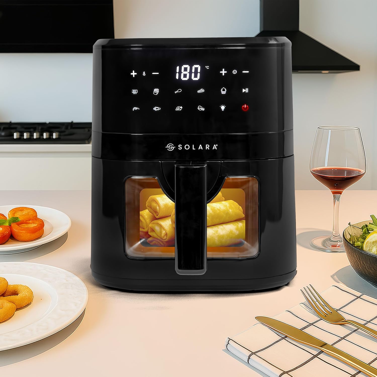 SOLARA Air Fryer For Home 4.5L with See Through Window, 10 Preset menus, 360° High Speed Air Circulation for Fry, Grill, Roast &amp; Bake,Uses upto 90% less fat, 1500 Watts, Digital Touch Control, Black - View 2