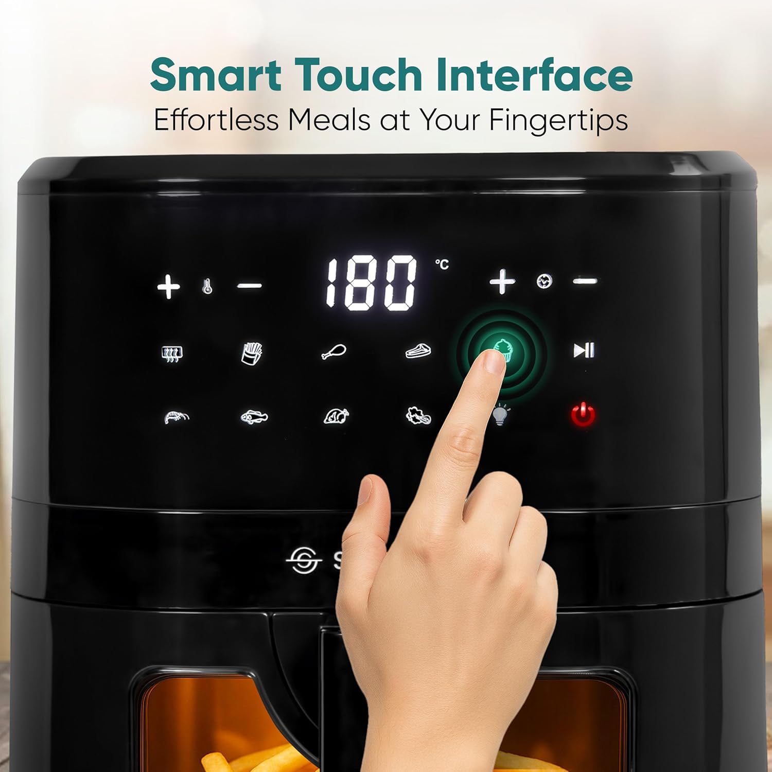 SOLARA Air Fryer For Home 4.5L with See Through Window, 10 Preset menus, 360° High Speed Air Circulation for Fry, Grill, Roast &amp; Bake,Uses upto 90% less fat, 1500 Watts, Digital Touch Control, Black - View 6