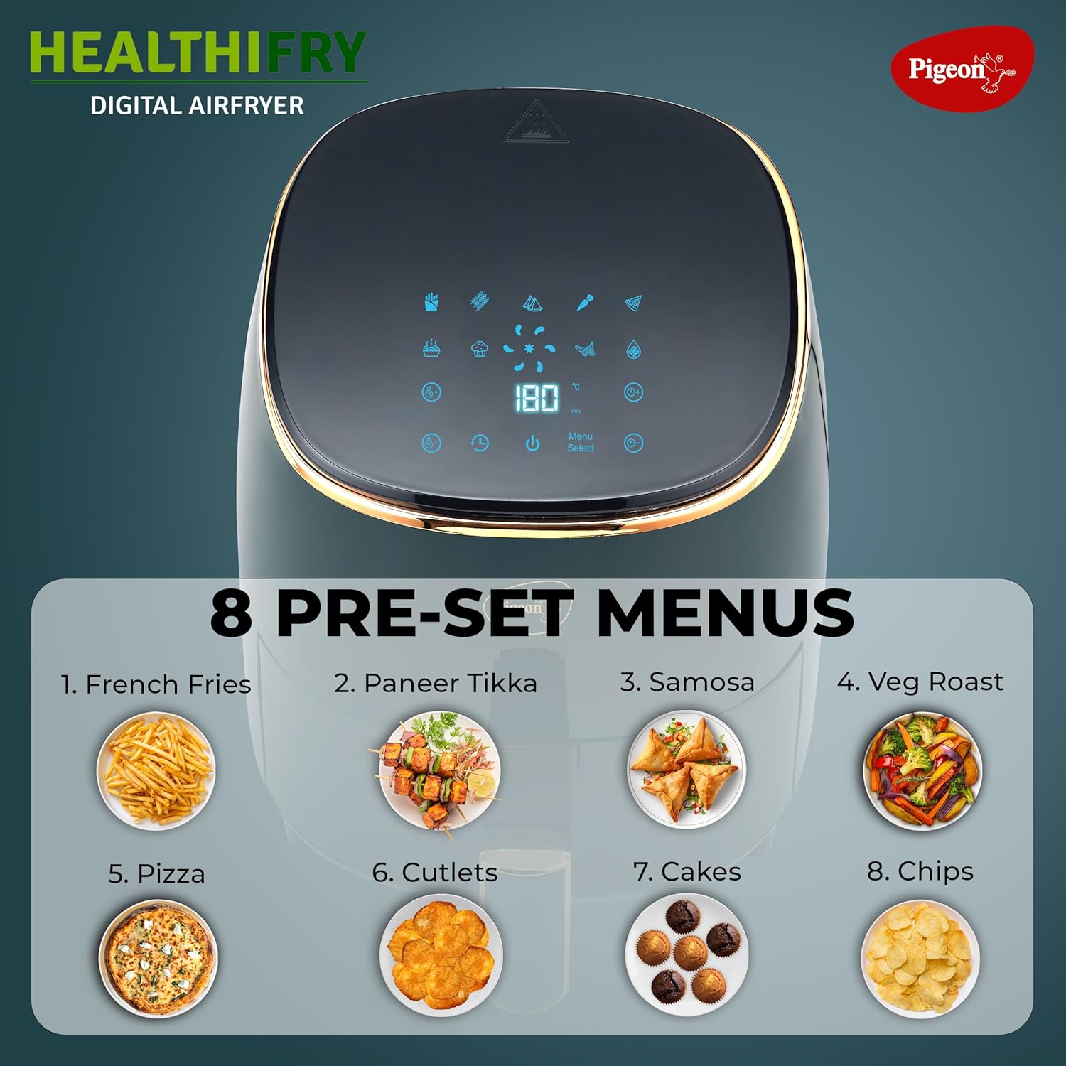 Pigeon Healthifry Digital Air Fryer, 360° High Speed Air Circulation Technology 1200 W with Non-Stick 4.2 L Basket - View 7