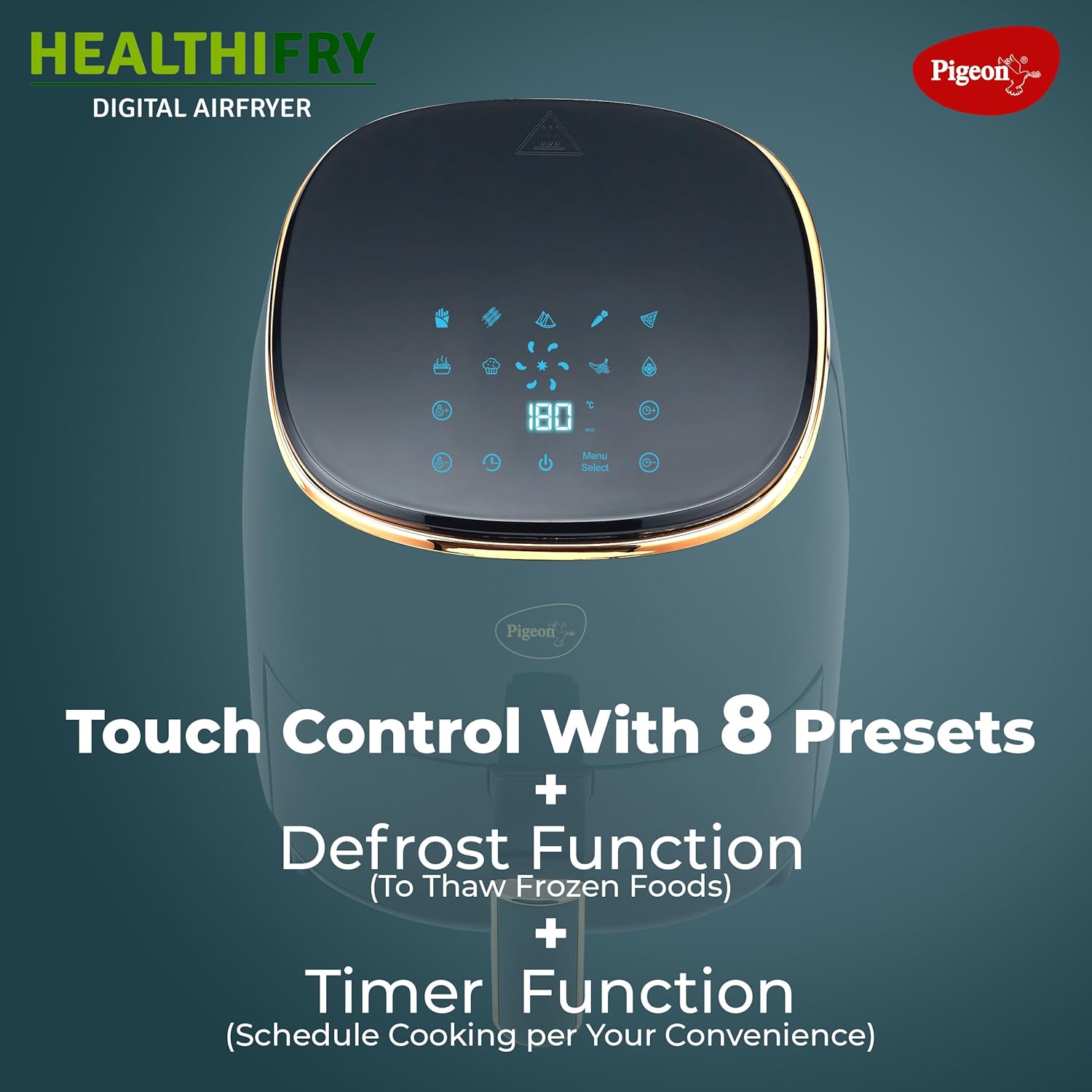 Pigeon Healthifry Digital Air Fryer, 360° High Speed Air Circulation Technology 1200 W with Non-Stick 4.2 L Basket - View 8