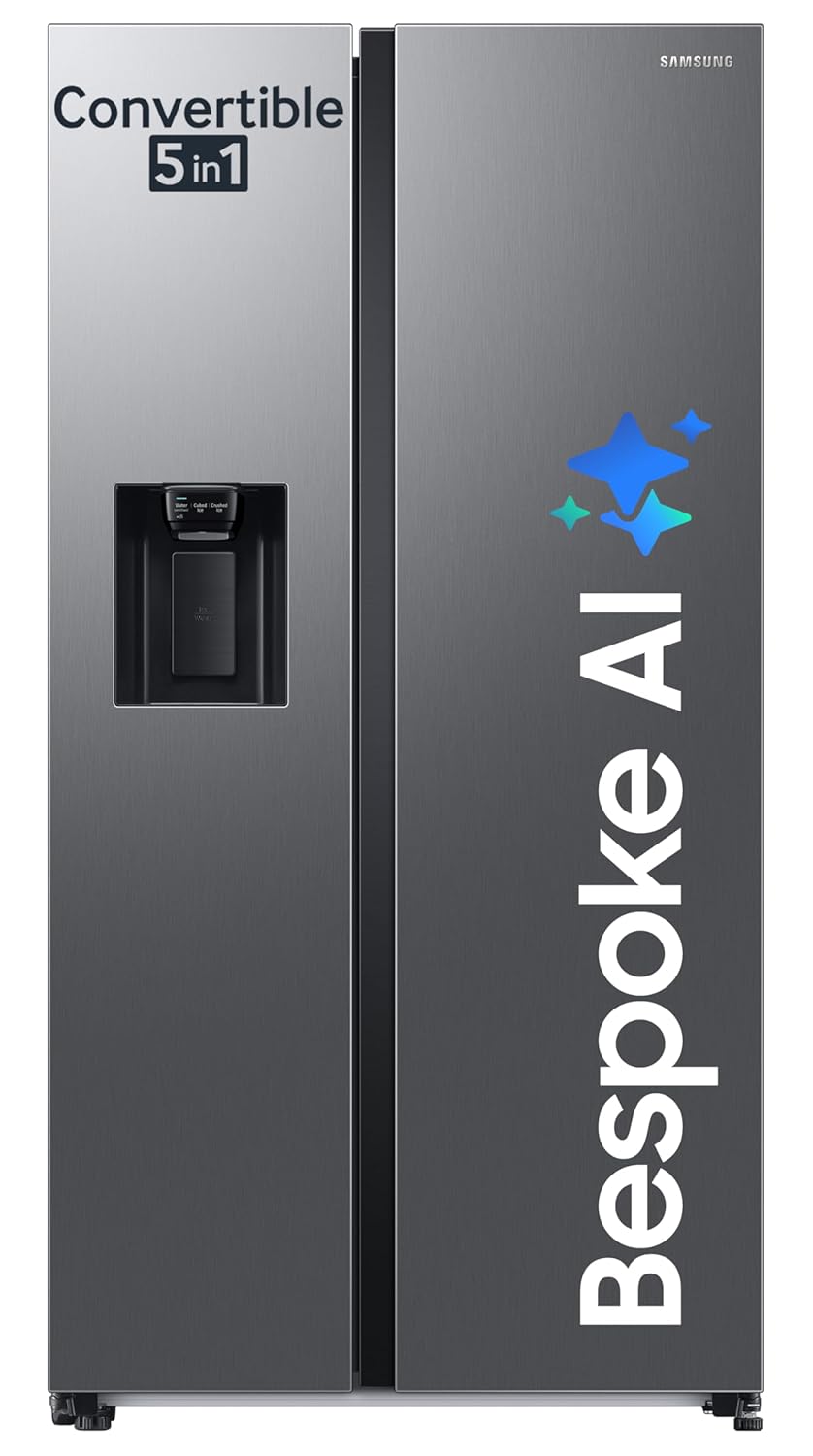 Samsung Store store 633 L, 3 Star, Frost Free, Double Door, Convertible 5-in-1 Digital Inverter, Side By Side Refrigerator with AI, WiFi & Water & Ice Dispenser (RS78CG8543S9HL, Silver, Refined Inox)