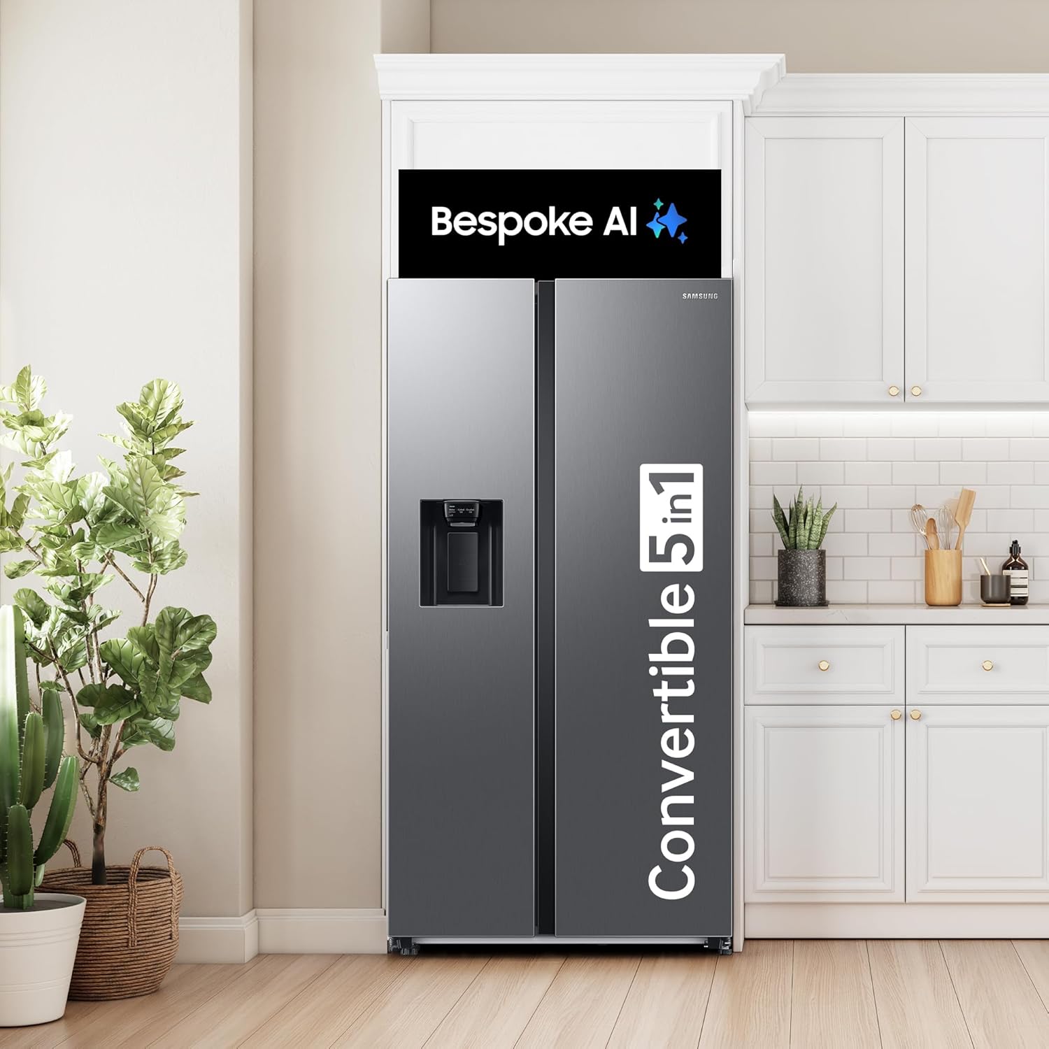 Samsung Store store 633 L, 3 Star, Frost Free, Double Door, Convertible 5-in-1 Digital Inverter, Side By Side Refrigerator with AI, WiFi &amp; Water &amp; Ice Dispenser (RS78CG8543S9HL, Silver, Refined Inox) - View 2