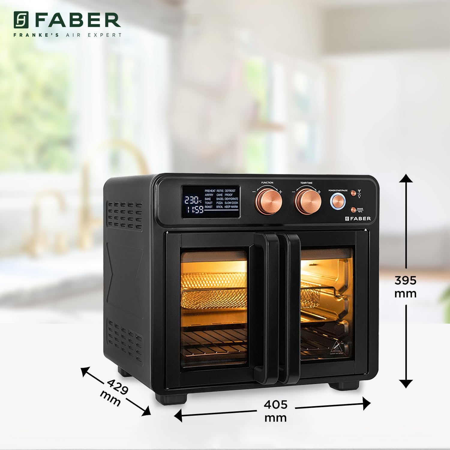 Faber Air Fryer Oven 25L, Digital Control, Bake Tray, SS Wire Tray&amp;Basket, Crumb Tray, Rotisserie Kit|15 Preset Auto Program|Roast,Fry,Toast,Defrost|Convection Function|FAO 25L 15F BK|1700 W Black - View 5