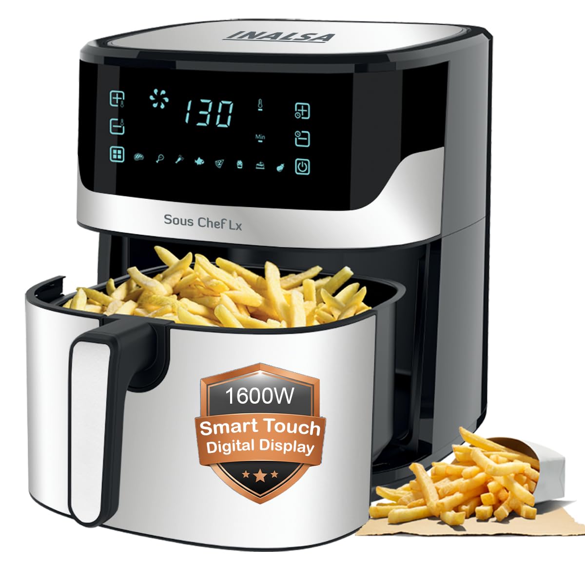 INALSA Air Fryer for Home 6.5L Capacity-1600 W with Digital Control and 8 Preset Function|Quick Heat Circulation Variable Temp. Control,Baking,Grilling, Air Frying,Roasting up to 60 Min, 2 Yr Warranty