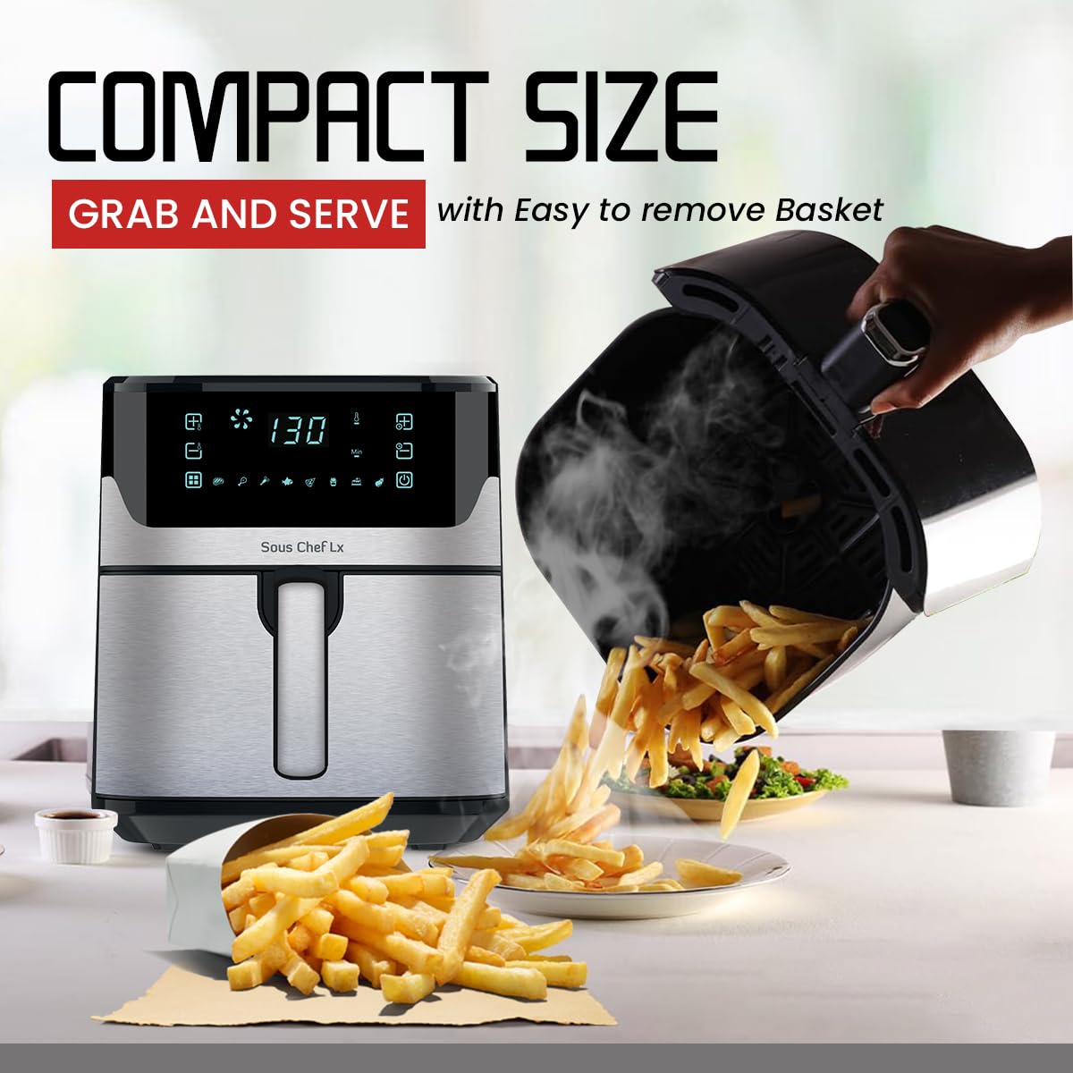 INALSA Air Fryer for Home 6.5L Capacity-1600 W with Digital Control and 8 Preset Function|Quick Heat Circulation Variable Temp. Control,Baking,Grilling, Air Frying,Roasting up to 60 Min, 2 Yr Warranty - View 2