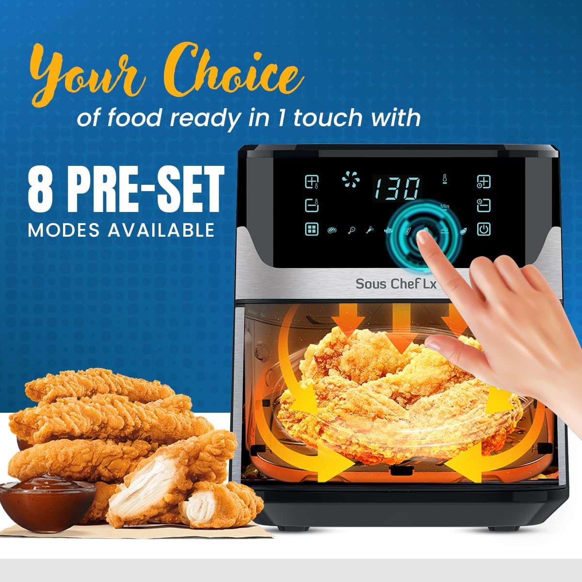 INALSA Air Fryer for Home 6.5L Capacity-1600 W with Digital Control and 8 Preset Function|Quick Heat Circulation Variable Temp. Control,Baking,Grilling, Air Frying,Roasting up to 60 Min, 2 Yr Warranty - View 3