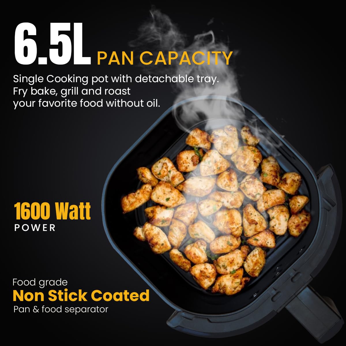 INALSA Air Fryer for Home 6.5L Capacity-1600 W with Digital Control and 8 Preset Function|Quick Heat Circulation Variable Temp. Control,Baking,Grilling, Air Frying,Roasting up to 60 Min, 2 Yr Warranty - View 4