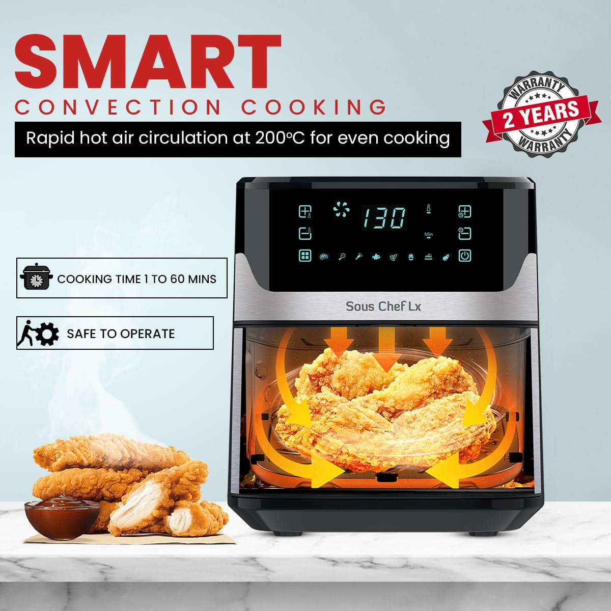 INALSA Air Fryer for Home 6.5L Capacity-1600 W with Digital Control and 8 Preset Function|Quick Heat Circulation Variable Temp. Control,Baking,Grilling, Air Frying,Roasting up to 60 Min, 2 Yr Warranty - View 5