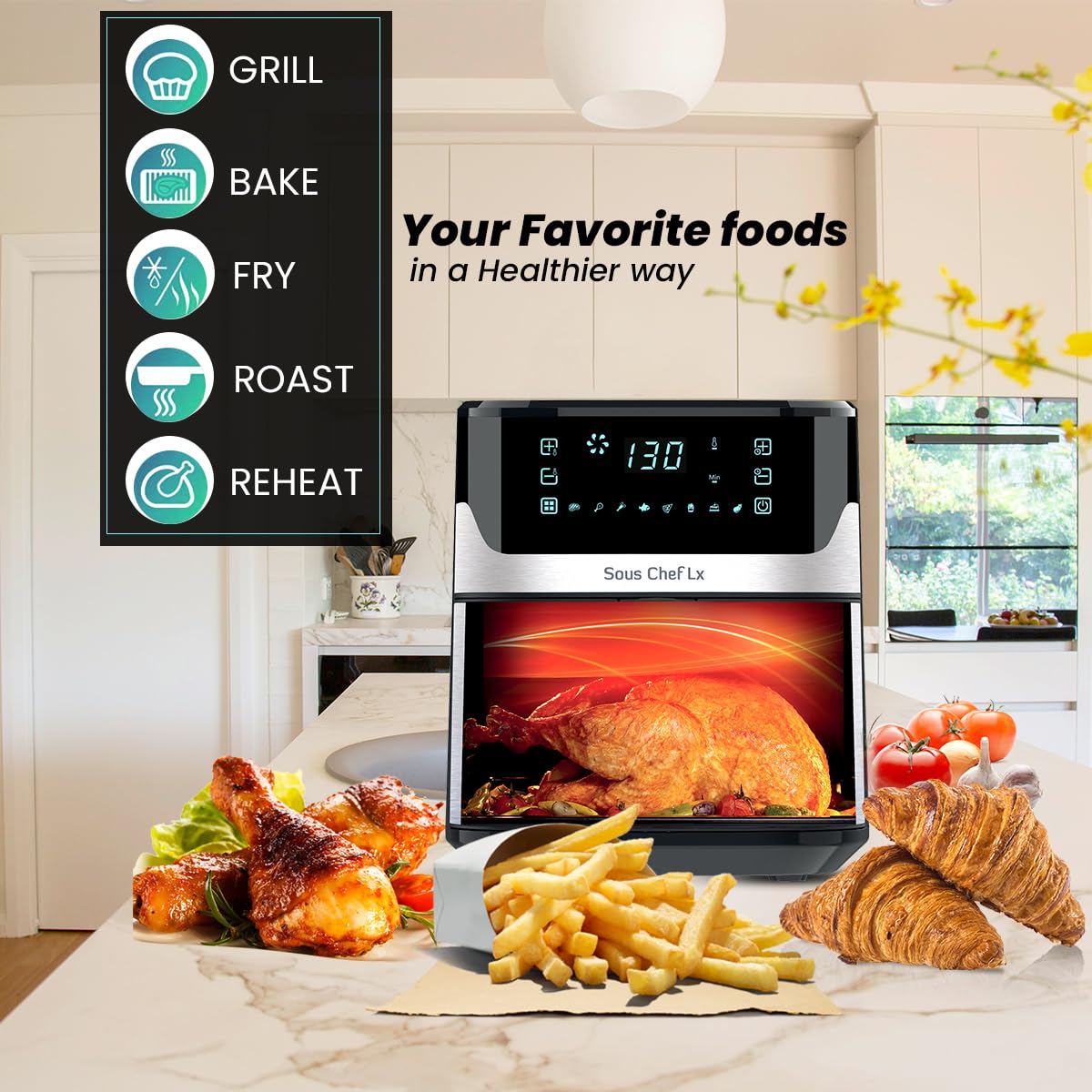 INALSA Air Fryer for Home 6.5L Capacity-1600 W with Digital Control and 8 Preset Function|Quick Heat Circulation Variable Temp. Control,Baking,Grilling, Air Frying,Roasting up to 60 Min, 2 Yr Warranty - View 9
