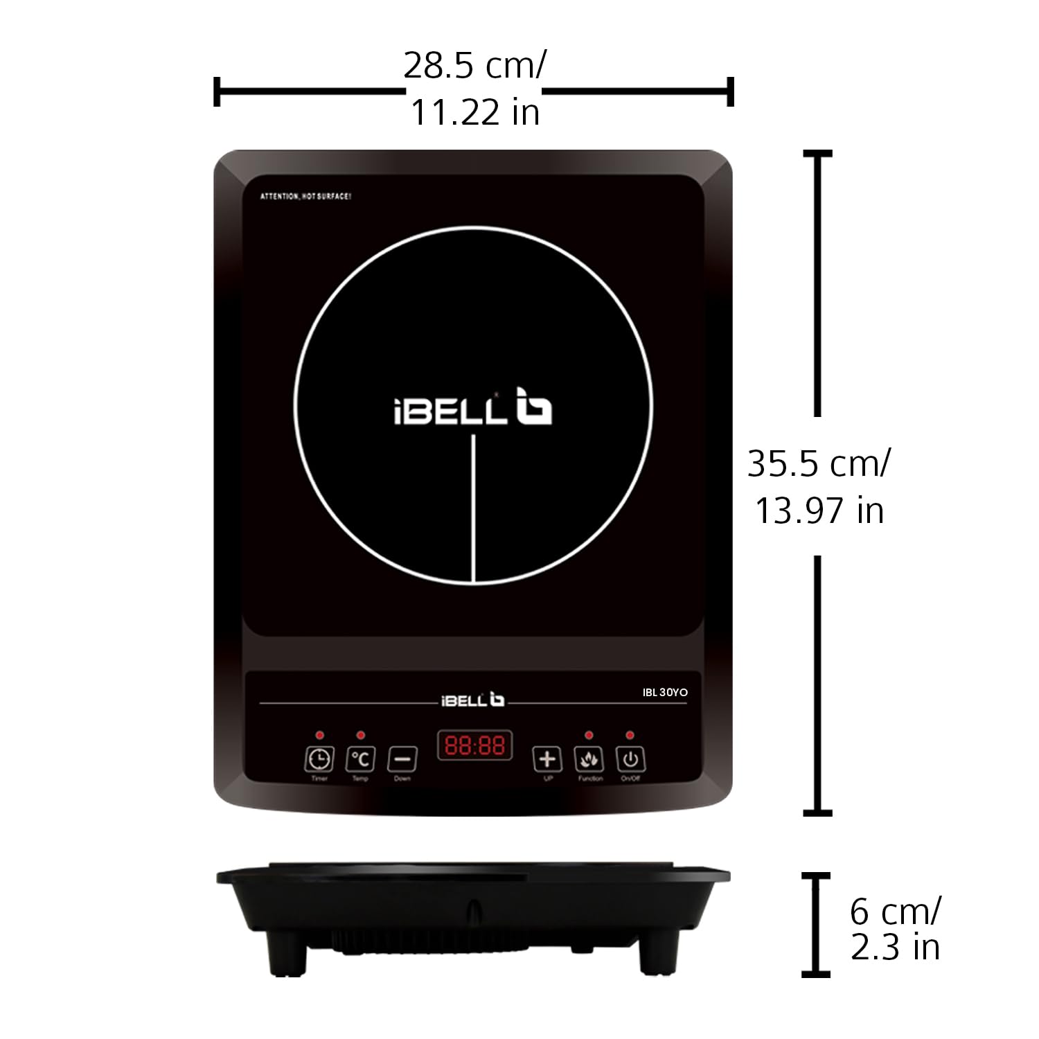 IBELL 30YO 2000W Induction Cooktop with Auto Shut Off & Overheat Protection, 2-Year Warranty (Black) - View 3