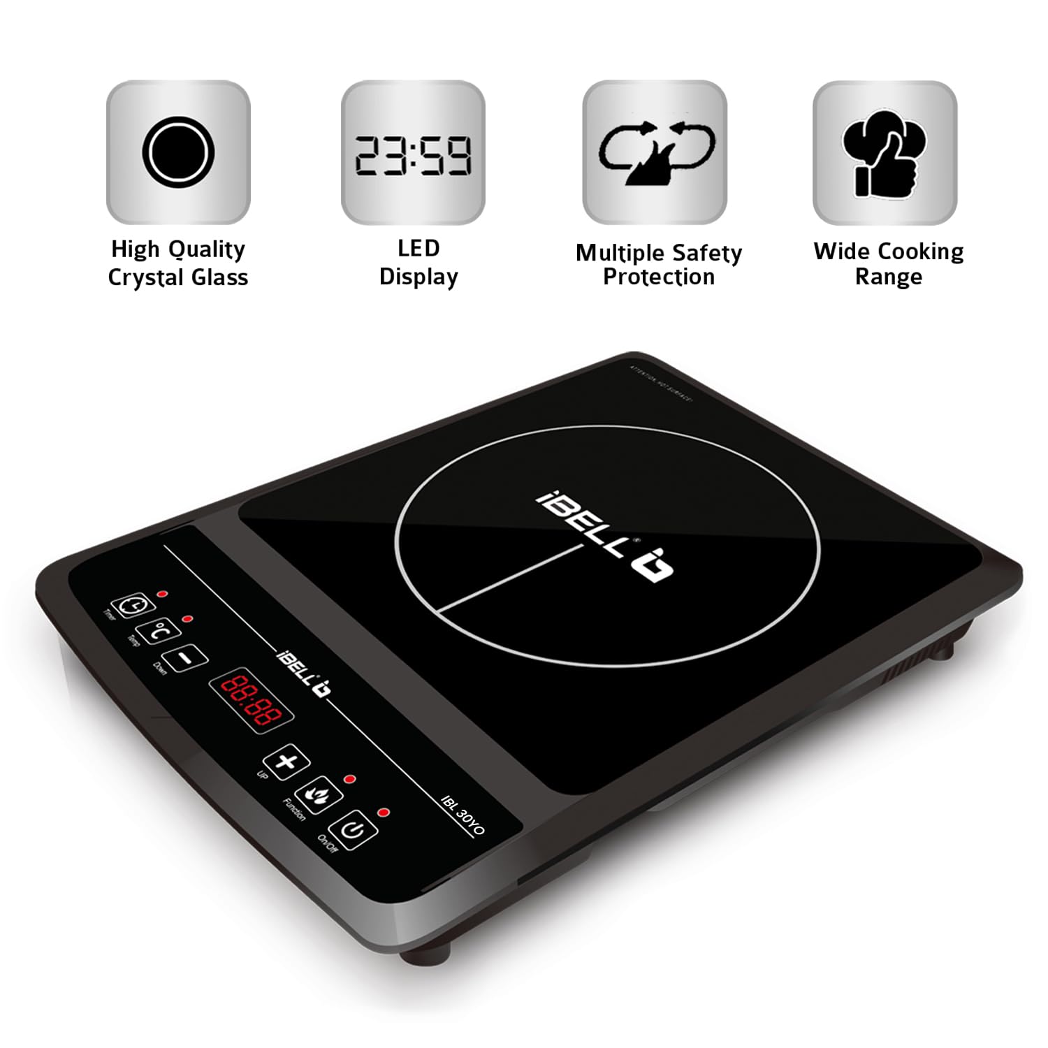 IBELL 30YO 2000W Induction Cooktop with Auto Shut Off & Overheat Protection, 2-Year Warranty (Black) - View 5