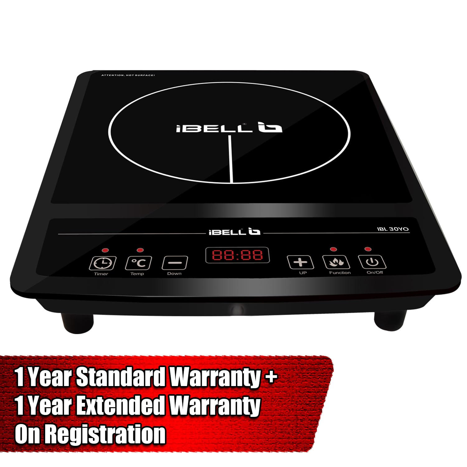 IBELL 30YO 2000W Induction Cooktop with Auto Shut Off & Overheat Protection, 2-Year Warranty (Black) - View 6