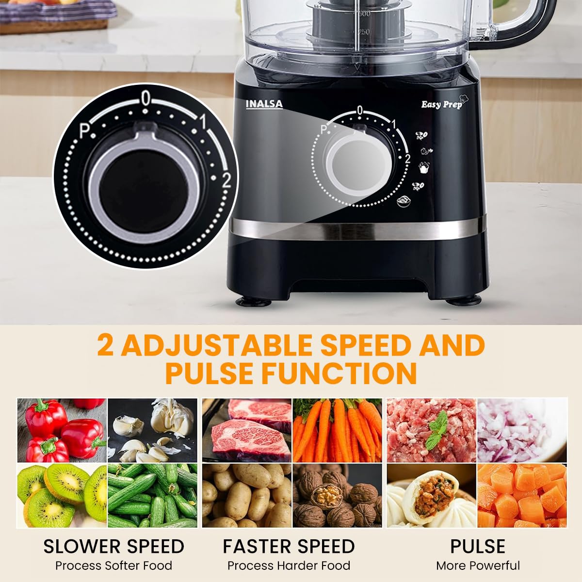 INALSA Food Processor with Atta Kneader 800 Watts|1.4L Processing Bowl7 Accessories including Dough Maker Electric Chopper,French Fry Cutter,Slicer,Shredder,Meat Mincer Dough Maker Machine (Easy Prep) - View 3
