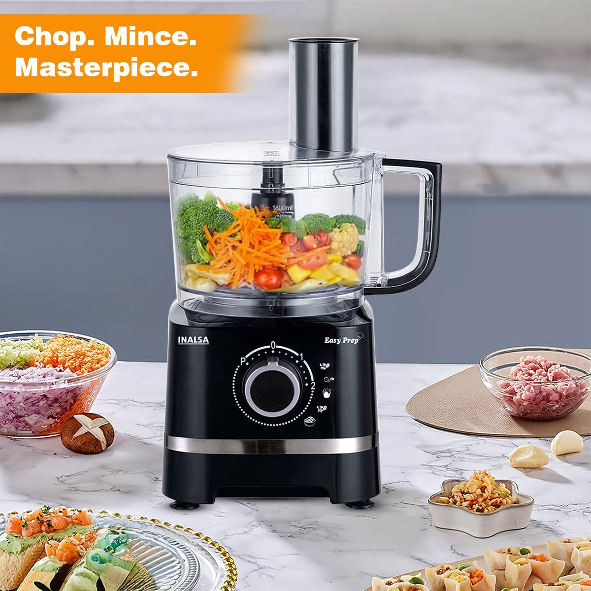 INALSA Food Processor with Atta Kneader 800 Watts|1.4L Processing Bowl7 Accessories including Dough Maker Electric Chopper,French Fry Cutter,Slicer,Shredder,Meat Mincer Dough Maker Machine (Easy Prep) - View 6