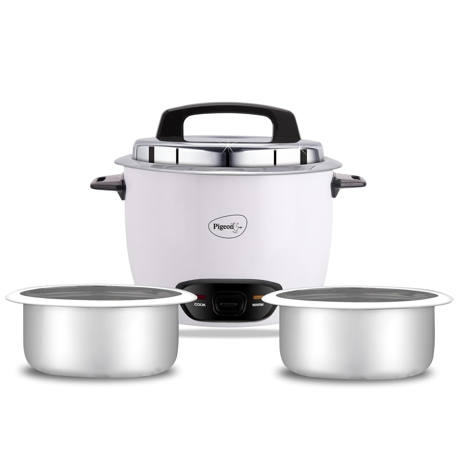 Pigeon by Stovekraft Joy Rice Cooker with Double pot, 1 litres. (White) | Toughened Glass Lid | 400 Watts | 2 Aluminium Cooking Pots | Measuring Cup| Spatula | Energy Efficient Cooking