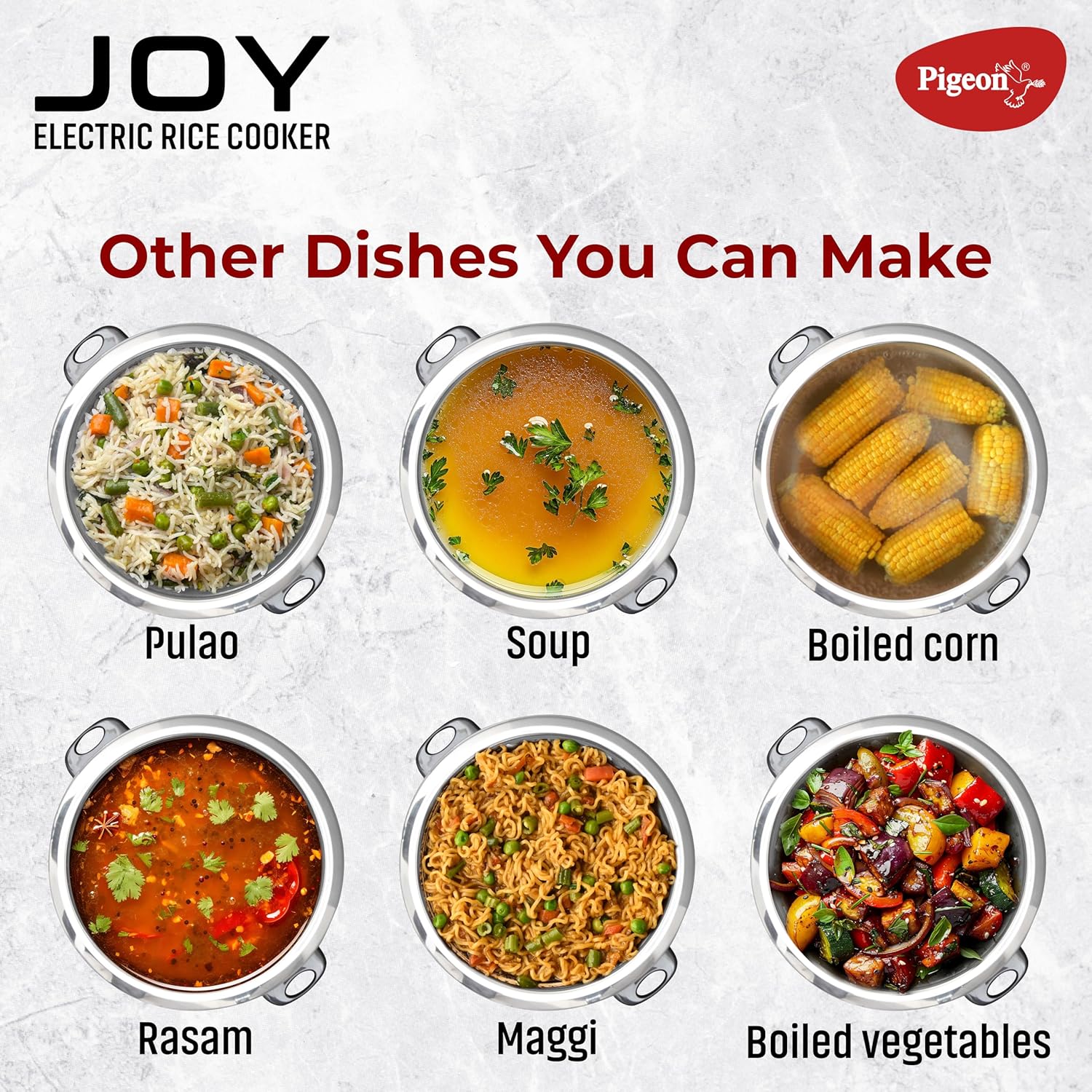 Pigeon by Stovekraft Joy Rice Cooker with Double pot, 1 litres. (White) | Toughened Glass Lid | 400 Watts | 2 Aluminium Cooking Pots | Measuring Cup| Spatula | Energy Efficient Cooking - View 4