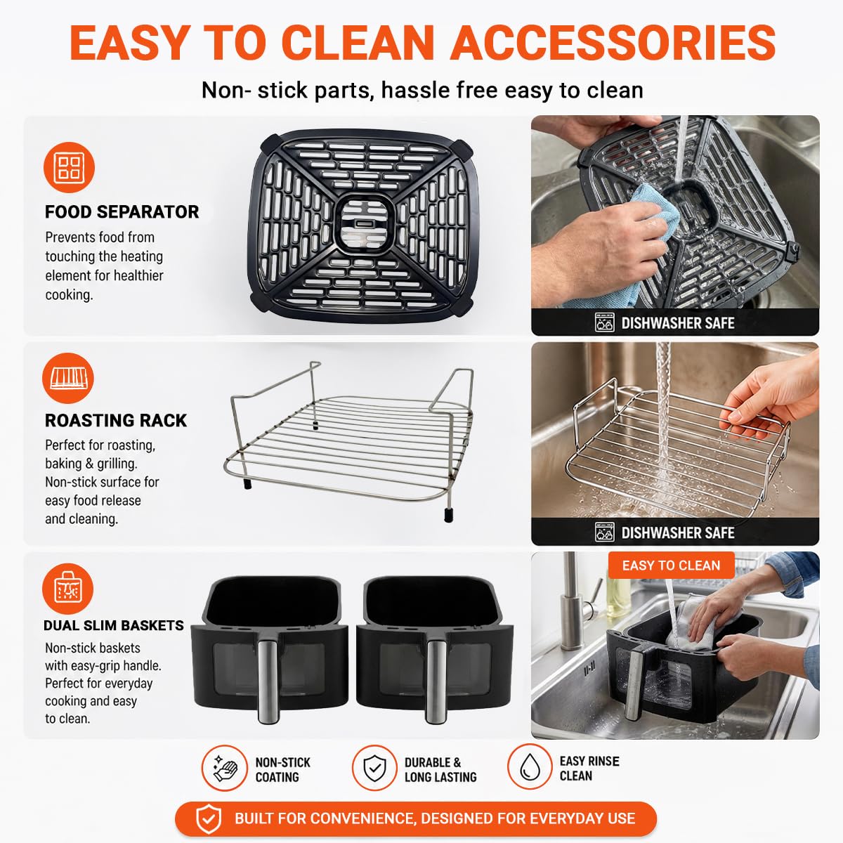 INALSA Double Basket Air Fryer 2800W & 14 L (7L+7L) Large Capacity |Non Toxic,BPA Free|PFOA Food Safety Certified|Cook 2 Full Meals Together|Flip Digital Screen|NutriFry DuoSlim - View 5