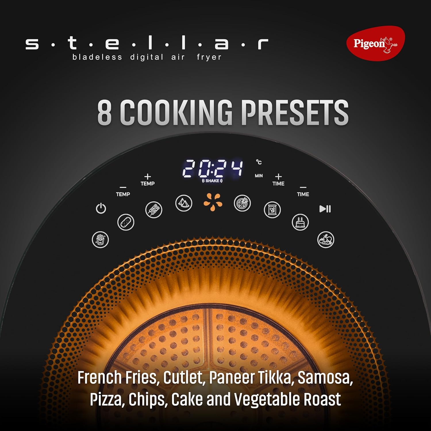 Pigeon By Stovekraft STELLAR Air Fryer Large 5.5L | 1500W BLADELESS Airfryer | Unique See Through Top View Glass | 360 Airwhirl Technology | Digital Touchscreen | 8 PRESETS Menu | Shake Feature, Black - View 4