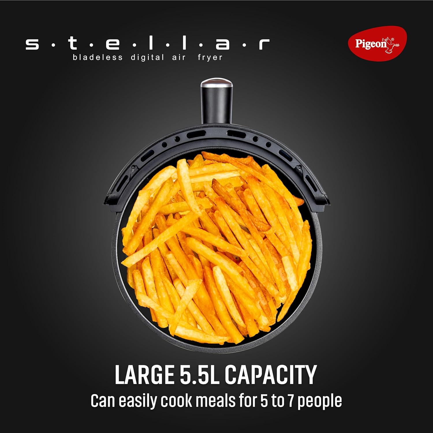 Pigeon By Stovekraft STELLAR Air Fryer Large 5.5L | 1500W BLADELESS Airfryer | Unique See Through Top View Glass | 360 Airwhirl Technology | Digital Touchscreen | 8 PRESETS Menu | Shake Feature, Black - View 5