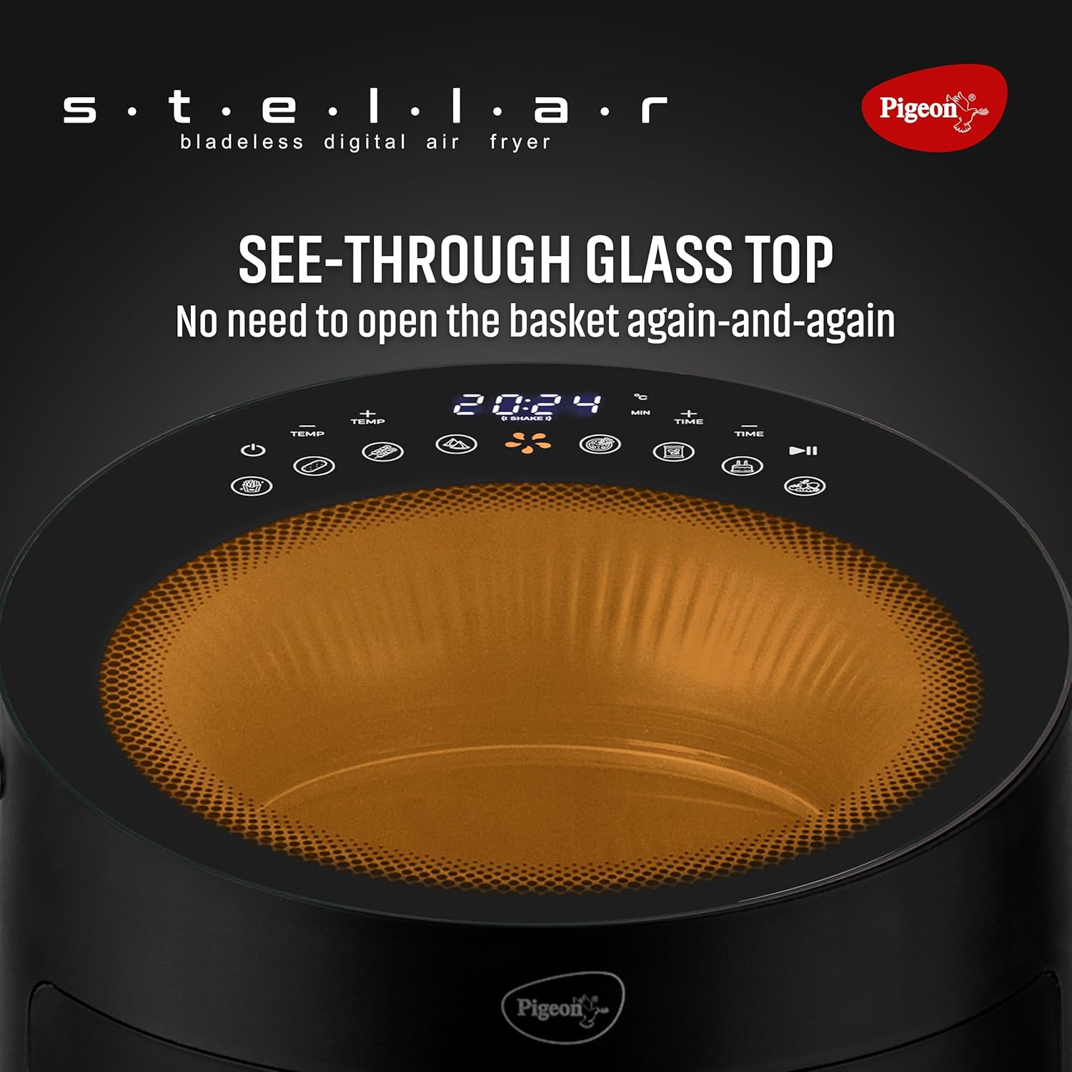 Pigeon By Stovekraft STELLAR Air Fryer Large 5.5L | 1500W BLADELESS Airfryer | Unique See Through Top View Glass | 360 Airwhirl Technology | Digital Touchscreen | 8 PRESETS Menu | Shake Feature, Black - View 7