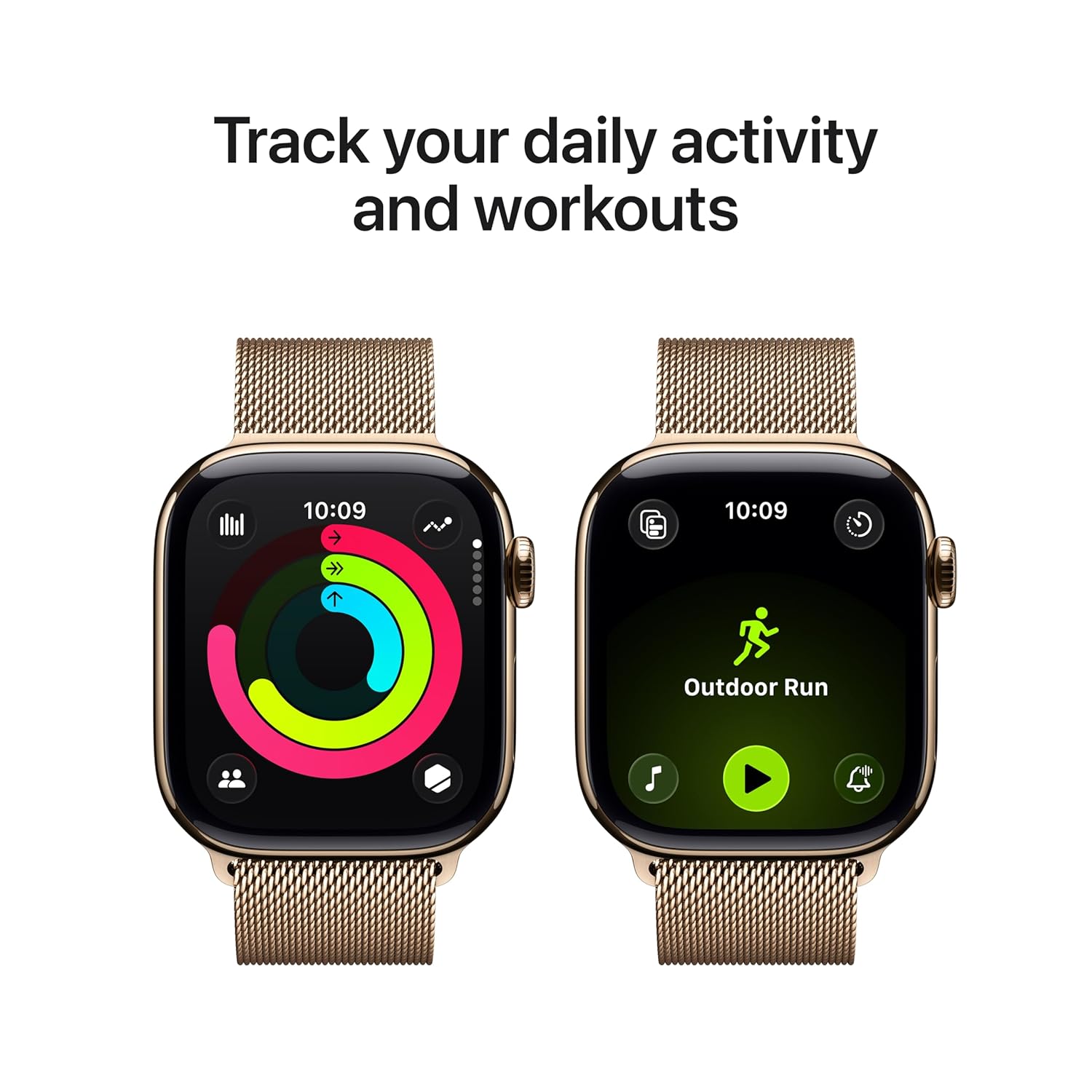 Apple Watch Series 11 GPS + Cellular 42mm Gold Titanium Case with Gold Milanese Loop - View 2