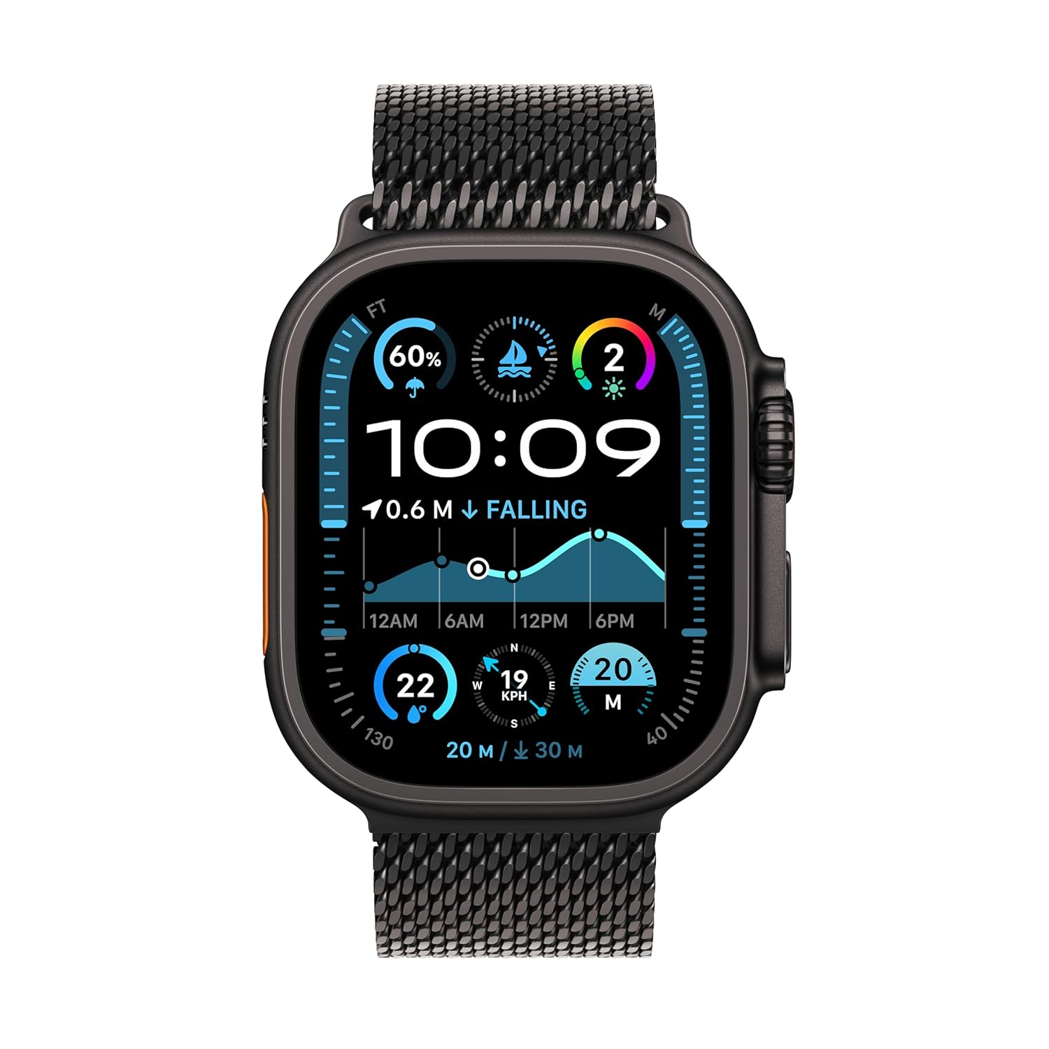 Apple Watch Ultra 2 [GPS + Cellular 49 mm] Smartwatch, Sports Watch with Black Titanium Case with Black Titanium Milanese Loop - L. Fitness Tracker, Precision GPS, Action Button, Carbon Neutral - View 2