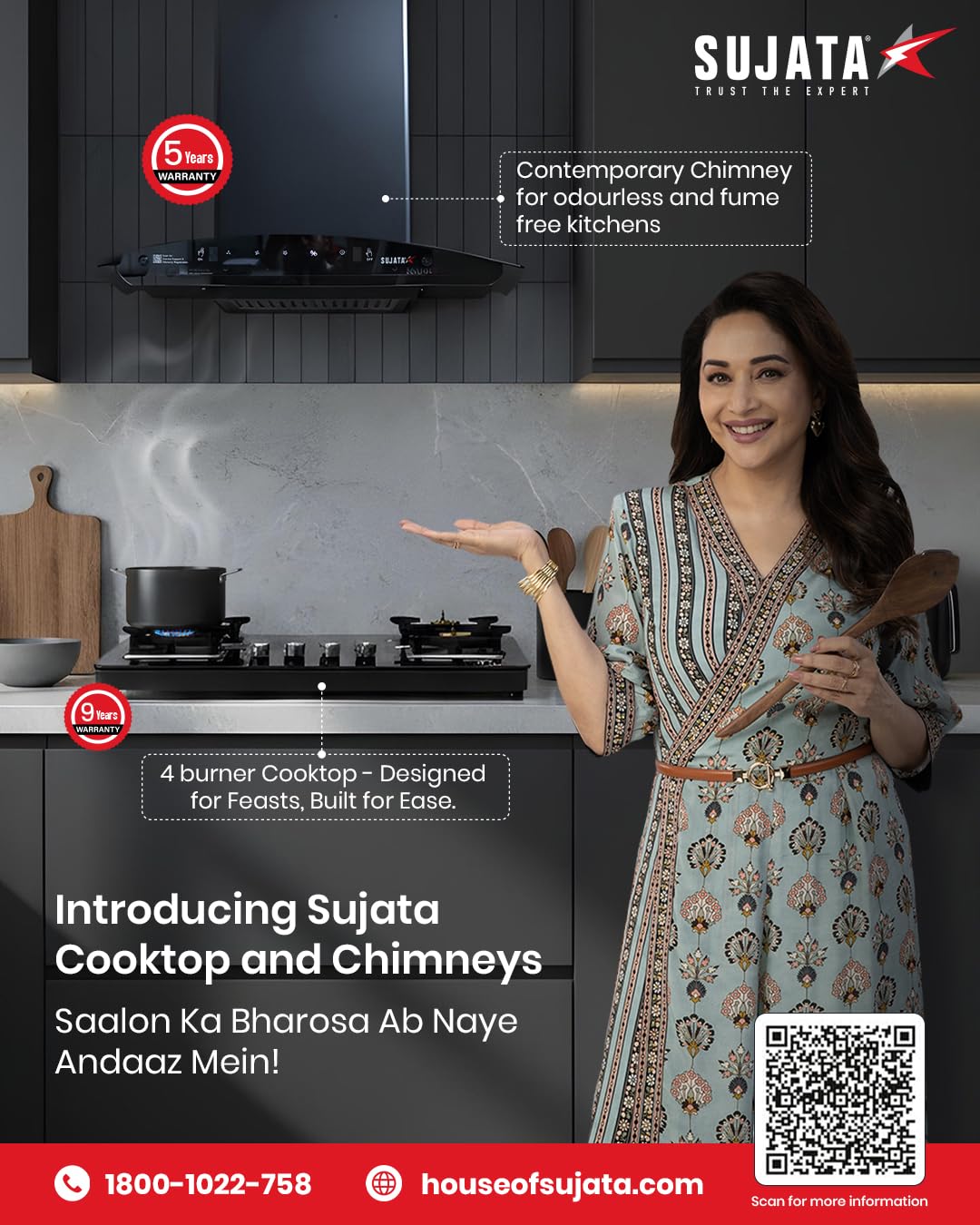 Sujata Premium Gas Stove 4 Burners Glass Top | 9 Years Warranty | Gas Stove with Jumbo Brass Burners | SABAF Technology | ISI Certified | LPG & PNG Compatible | 360° Rotating Brass Nozzle (Black) - View 5