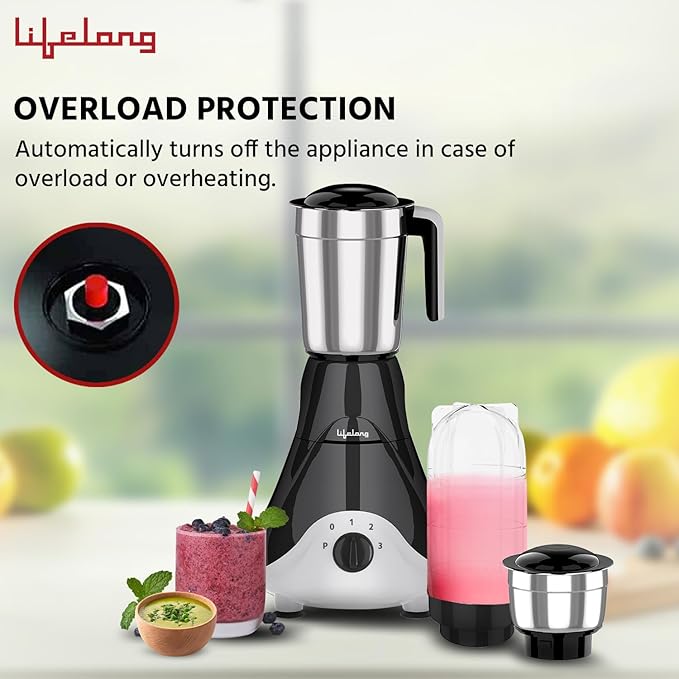Lifelong Mixer Grinder for Kitchen - 4 Jars 500 Watt Mixie - 2 Nutri bullet Jars for Smoothie & Blending, Chutney Jar & Liquidizing Jar used as Wet Grinder & Blender - Stainless Steel Blades (LLMG39) - View 2