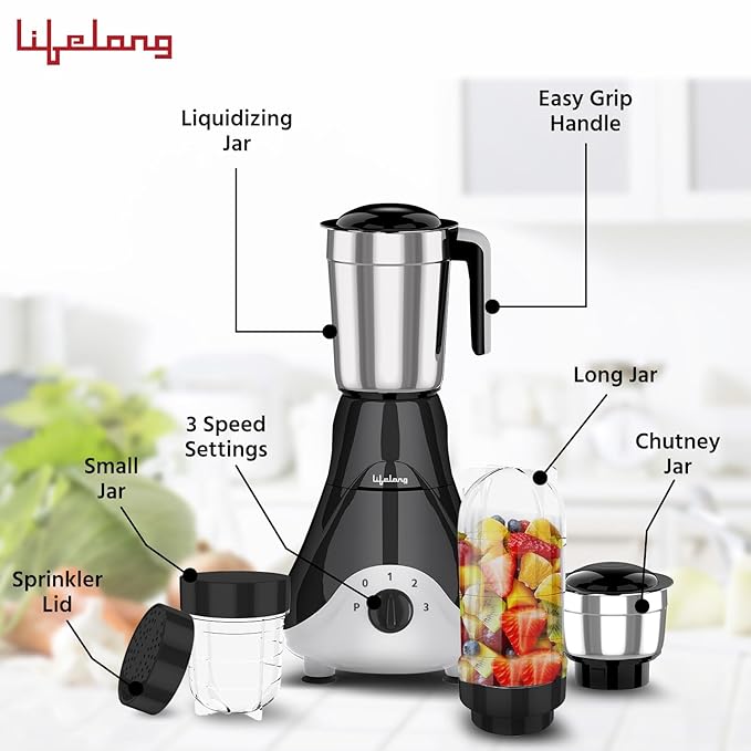 Lifelong Mixer Grinder for Kitchen - 4 Jars 500 Watt Mixie - 2 Nutri bullet Jars for Smoothie & Blending, Chutney Jar & Liquidizing Jar used as Wet Grinder & Blender - Stainless Steel Blades (LLMG39) - View 3