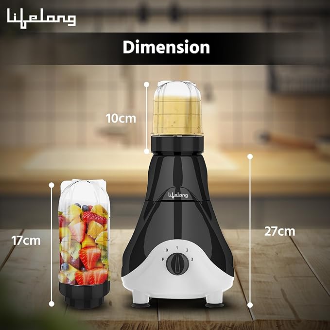 Lifelong Mixer Grinder for Kitchen - 4 Jars 500 Watt Mixie - 2 Nutri bullet Jars for Smoothie & Blending, Chutney Jar & Liquidizing Jar used as Wet Grinder & Blender - Stainless Steel Blades (LLMG39) - View 4