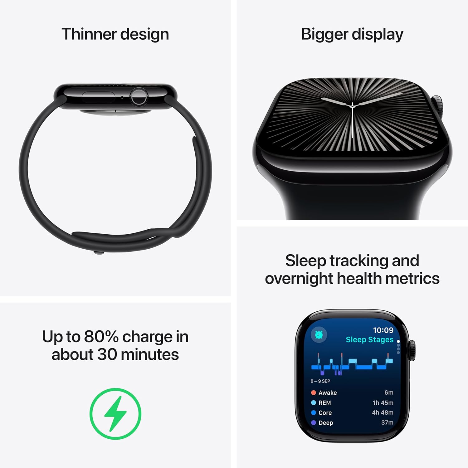 Apple Watch Series 10 [GPS + Cellular 42 mm] Smartwatch with Slate Titanium Case with Black Sport Band- S/M. Fitness Tracker, ECG App, Always-On Retina Display, Water Resistant - View 3