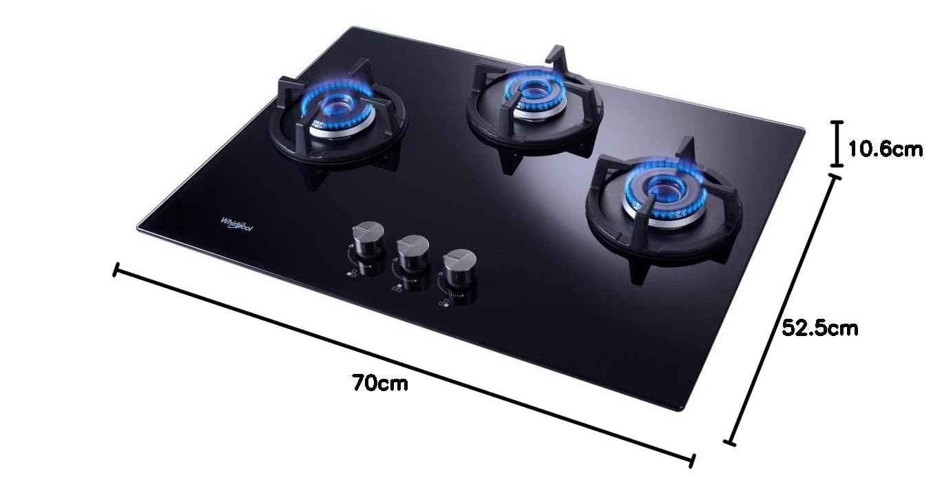 Whirlpool 70cm 3 Burner Auto Ignition Hob | ELITE HYBRID 703 MT EC | 8mm Toughened Glass | SABAF Burners | 10 Year Glass & 5 Year Burner Warranty | Black - View 2