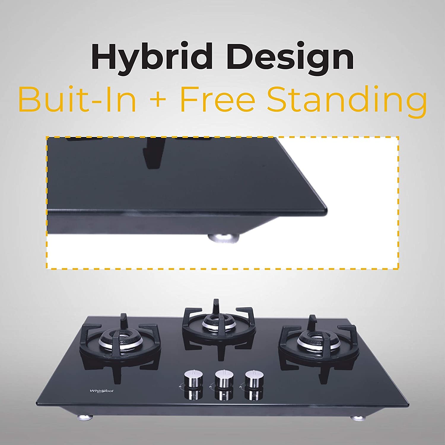 Whirlpool 70cm 3 Burner Auto Ignition Hob | ELITE HYBRID 703 MT EC | 8mm Toughened Glass | SABAF Burners | 10 Year Glass & 5 Year Burner Warranty | Black - View 3