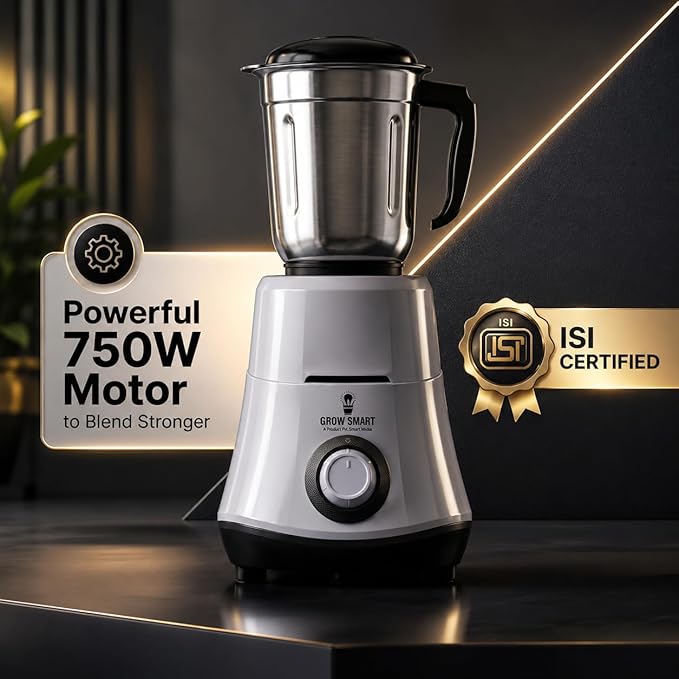 Growsmart HydroGrind Powerful 750 W Juicer Mixer Grinder For Kitchen 4 Jars (3 Stainless Steel + 1 Juicer) Mixie For Mixing, Grinding, Juicing 4 Years Warranty (Grey &amp; Black) - View 2