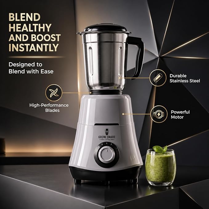 Growsmart HydroGrind Powerful 750 W Juicer Mixer Grinder For Kitchen 4 Jars (3 Stainless Steel + 1 Juicer) Mixie For Mixing, Grinding, Juicing 4 Years Warranty (Grey &amp; Black) - View 3