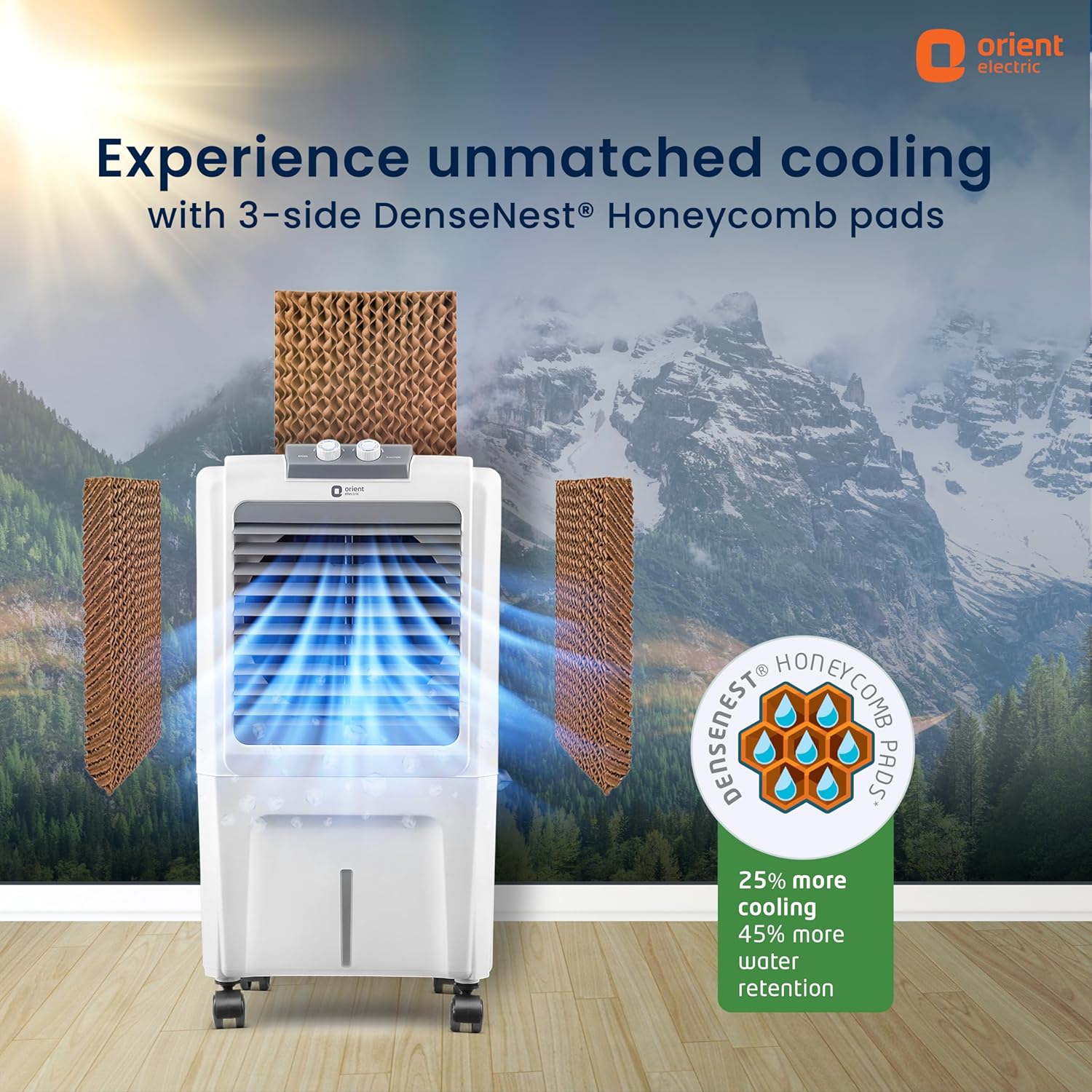 Click to see full view   3 VIDEOS     3+ Orient Electric Durachill 40 L Portable Air Cooler For Home | Densenest Honeycomb Pads |More Air Delivery | Fully Collapsible Louvers |Inverter Compatible | 1 Year Warranty by Orient | White &amp; Grey - View 2