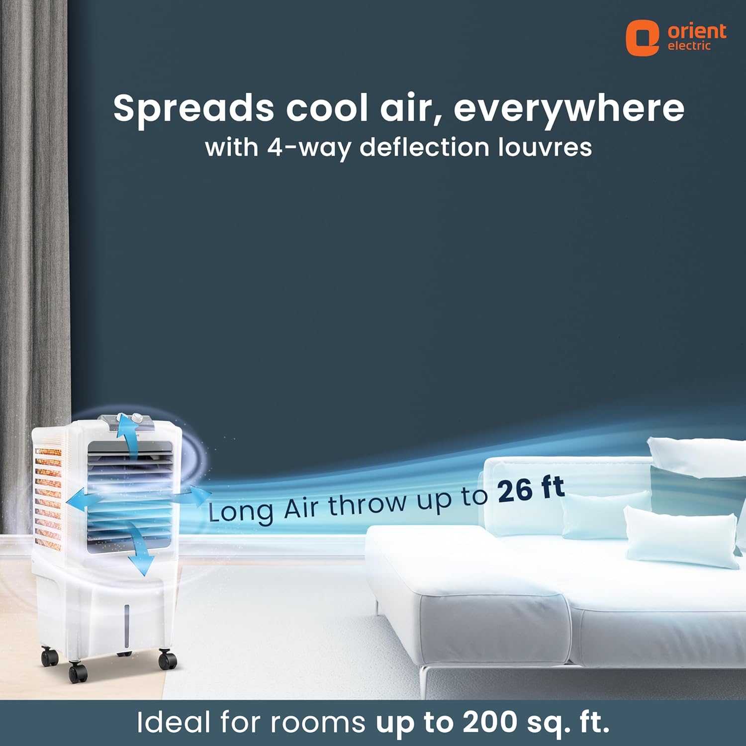 Click to see full view   3 VIDEOS     3+ Orient Electric Durachill 40 L Portable Air Cooler For Home | Densenest Honeycomb Pads |More Air Delivery | Fully Collapsible Louvers |Inverter Compatible | 1 Year Warranty by Orient | White &amp; Grey - View 3