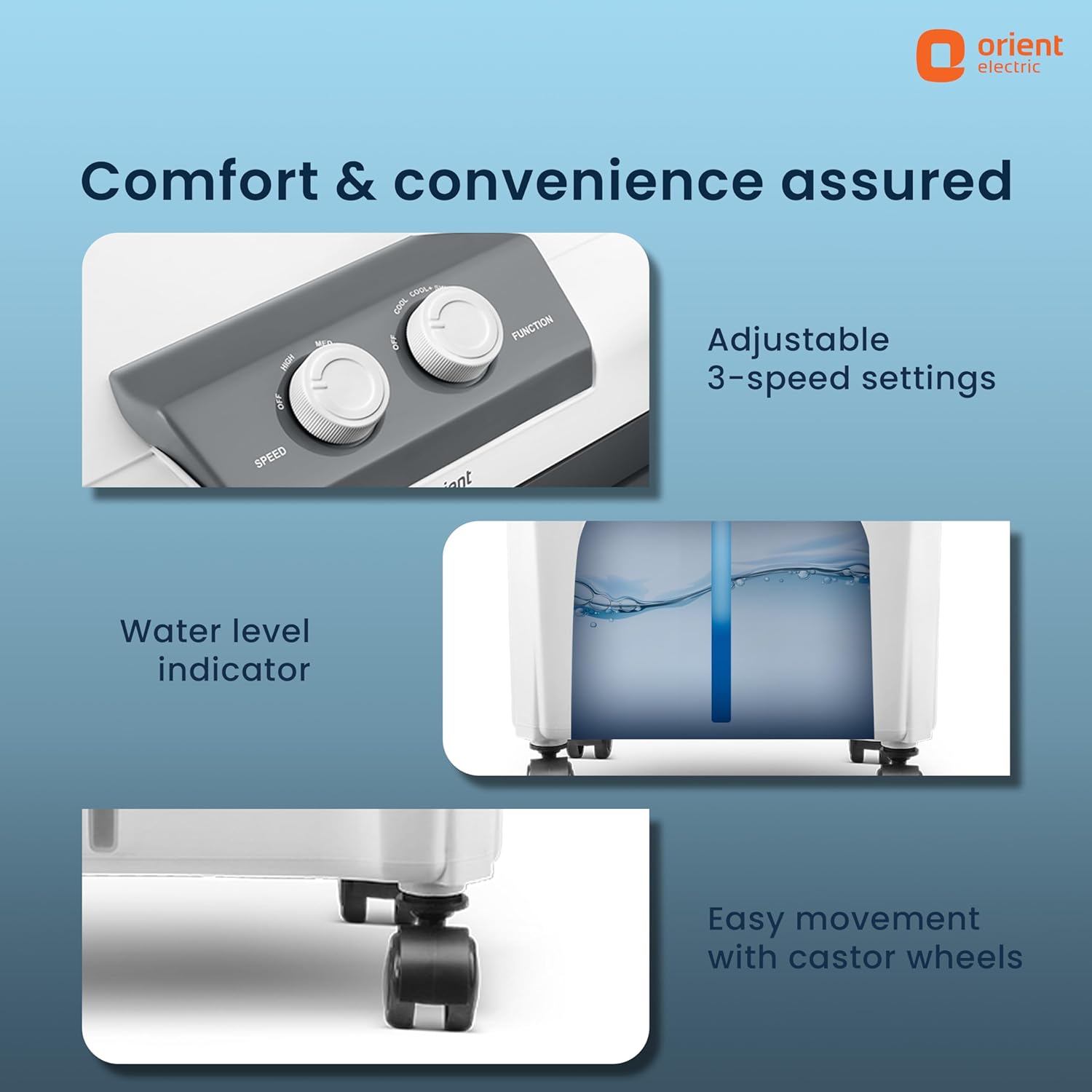 Click to see full view   3 VIDEOS     3+ Orient Electric Durachill 40 L Portable Air Cooler For Home | Densenest Honeycomb Pads |More Air Delivery | Fully Collapsible Louvers |Inverter Compatible | 1 Year Warranty by Orient | White &amp; Grey - View 6